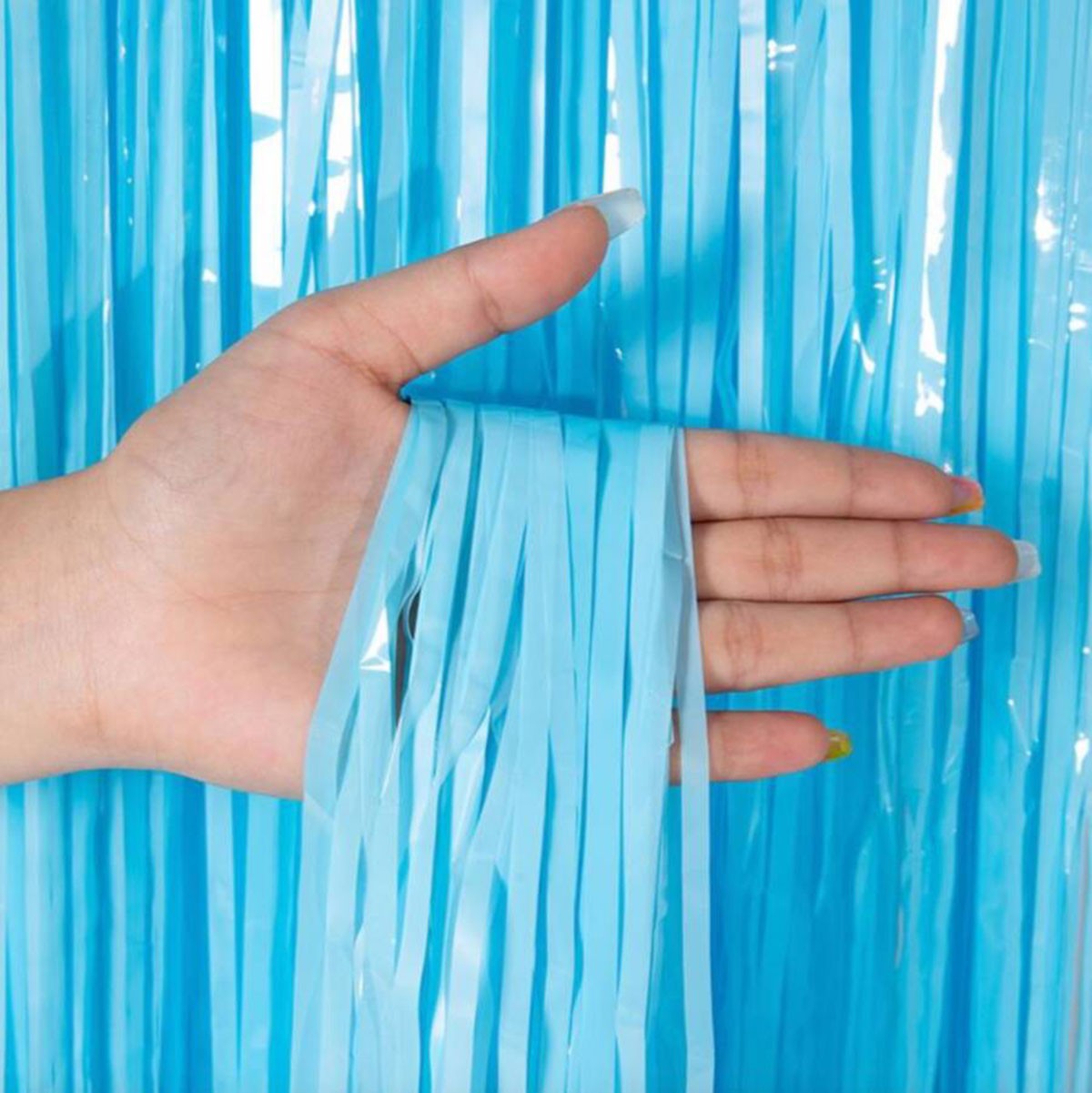 Soft Mavi Püsküllü Kapı Perdesi - Parti, Baby Shower, Sünnet Süsü, Cinsiyet Partisi 1x2 M