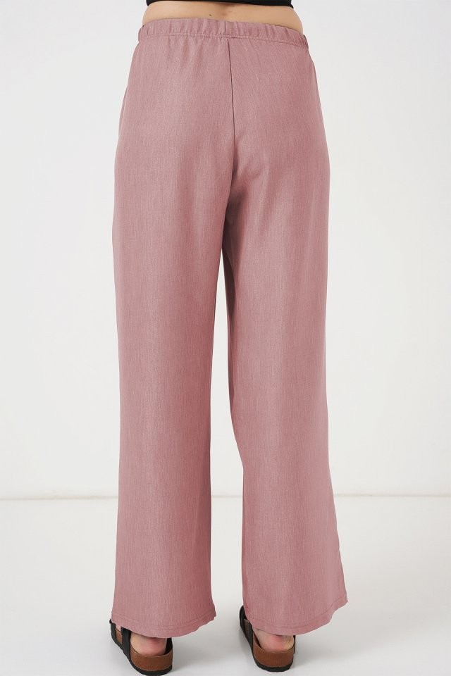 Geniş Paça Keten Pantolon 6735 - Pudra