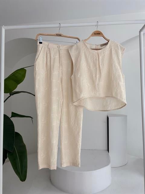 Shalina Süzüne Nakışlı Crop Takım 9796-08