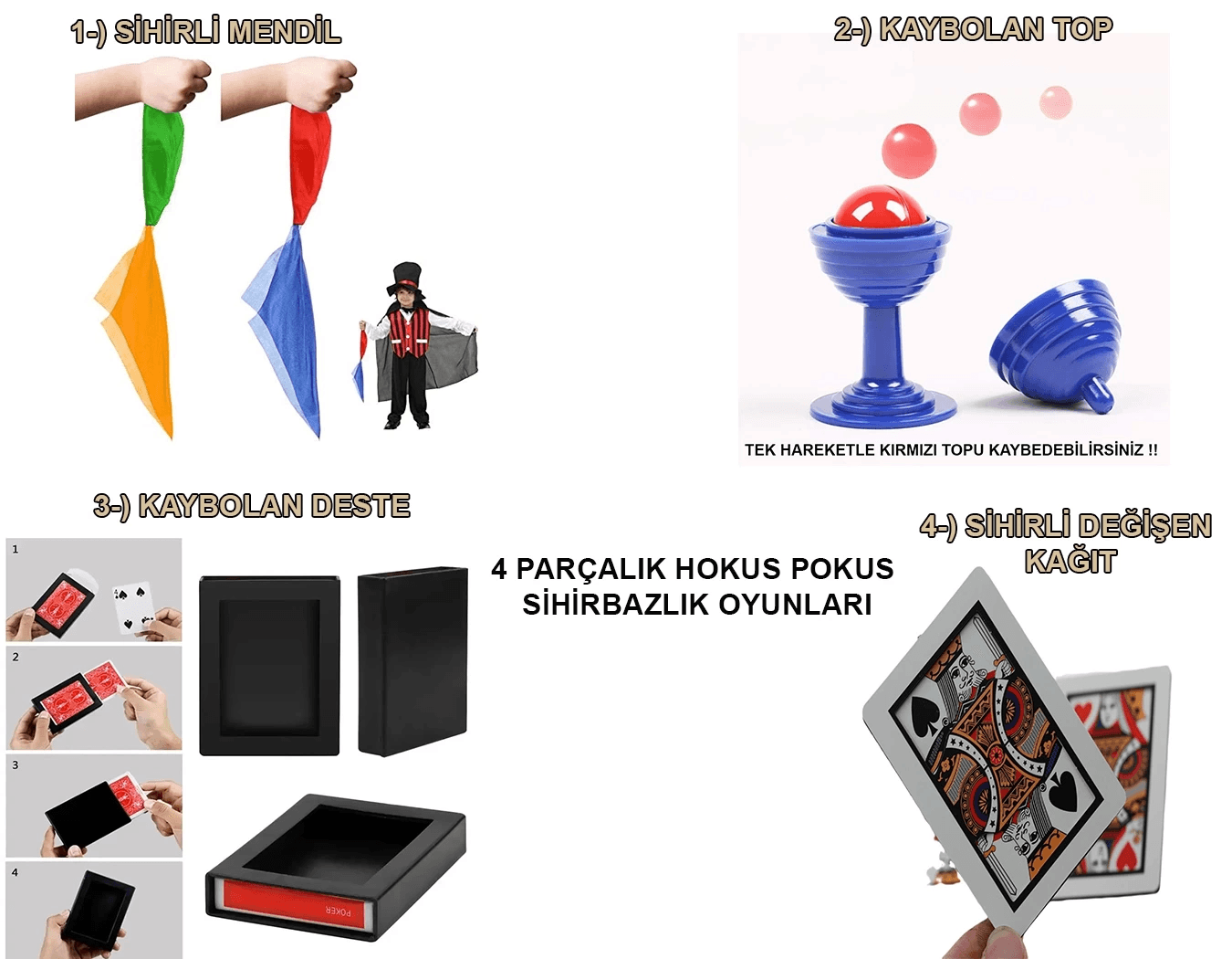 439lü Sihirbazlık Seti – Hokus Pokus Sihirli Numara Seti-kupa-mendil-deste-iskambil