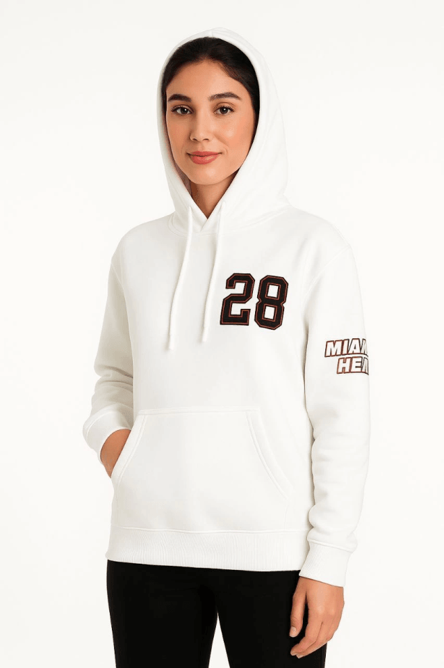 Üç İplik Kapüşonlu Ön Ve Arka Baskılı SweatShirt Hoodie - Beyaz