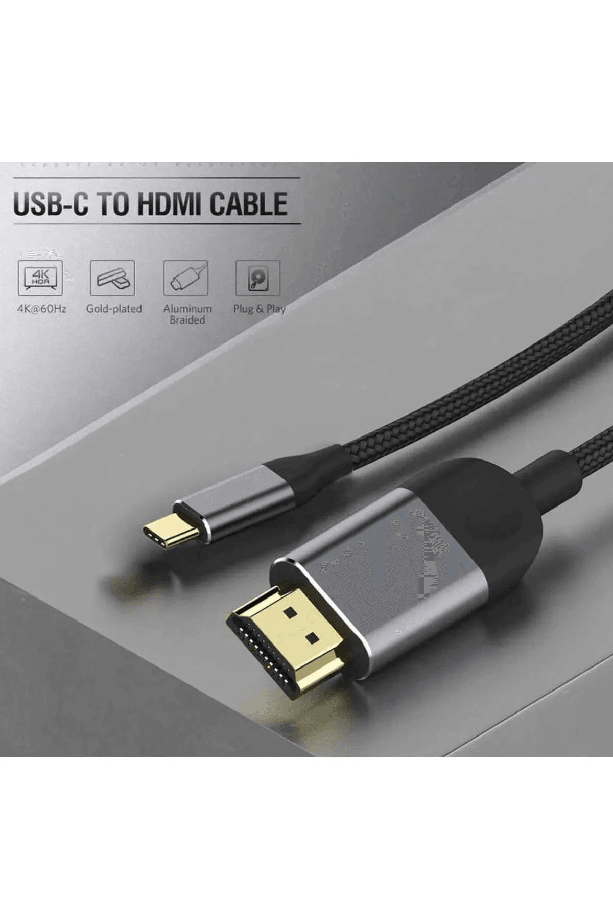 3 Metre 8 Gbps Hız 4k/30 Hz Type C To Hdmı Çevirici Dönüştürücü Tv Telefon Pc Hasır Bağlantı Kablosu