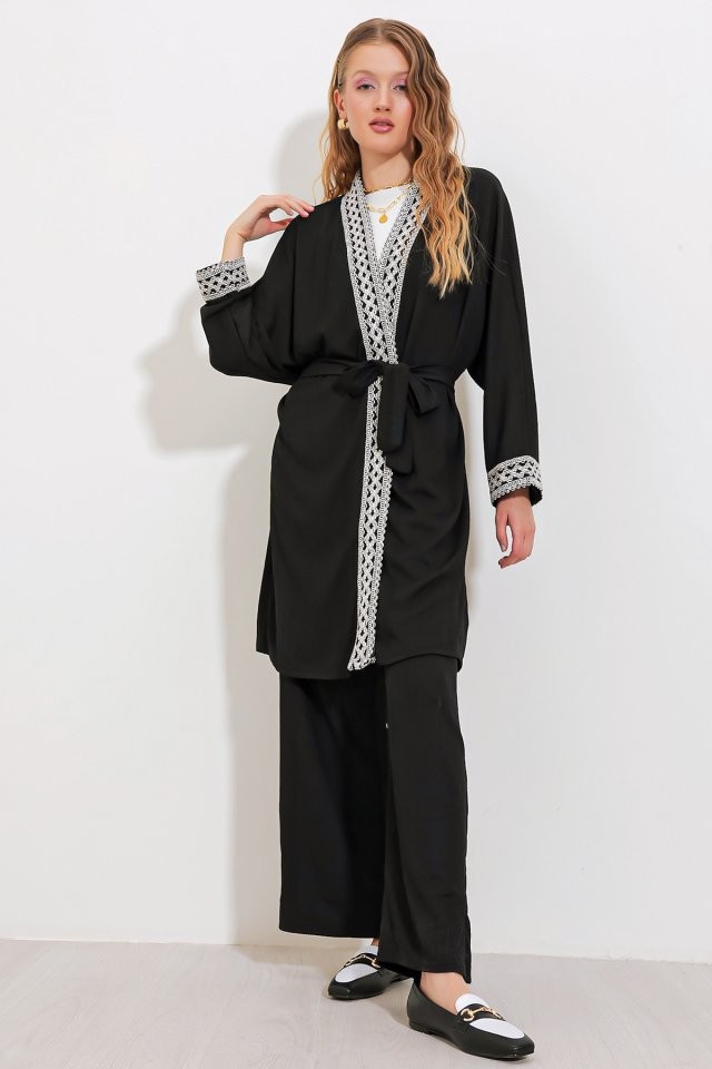 6643 Örme Kimono Takım - Siyah