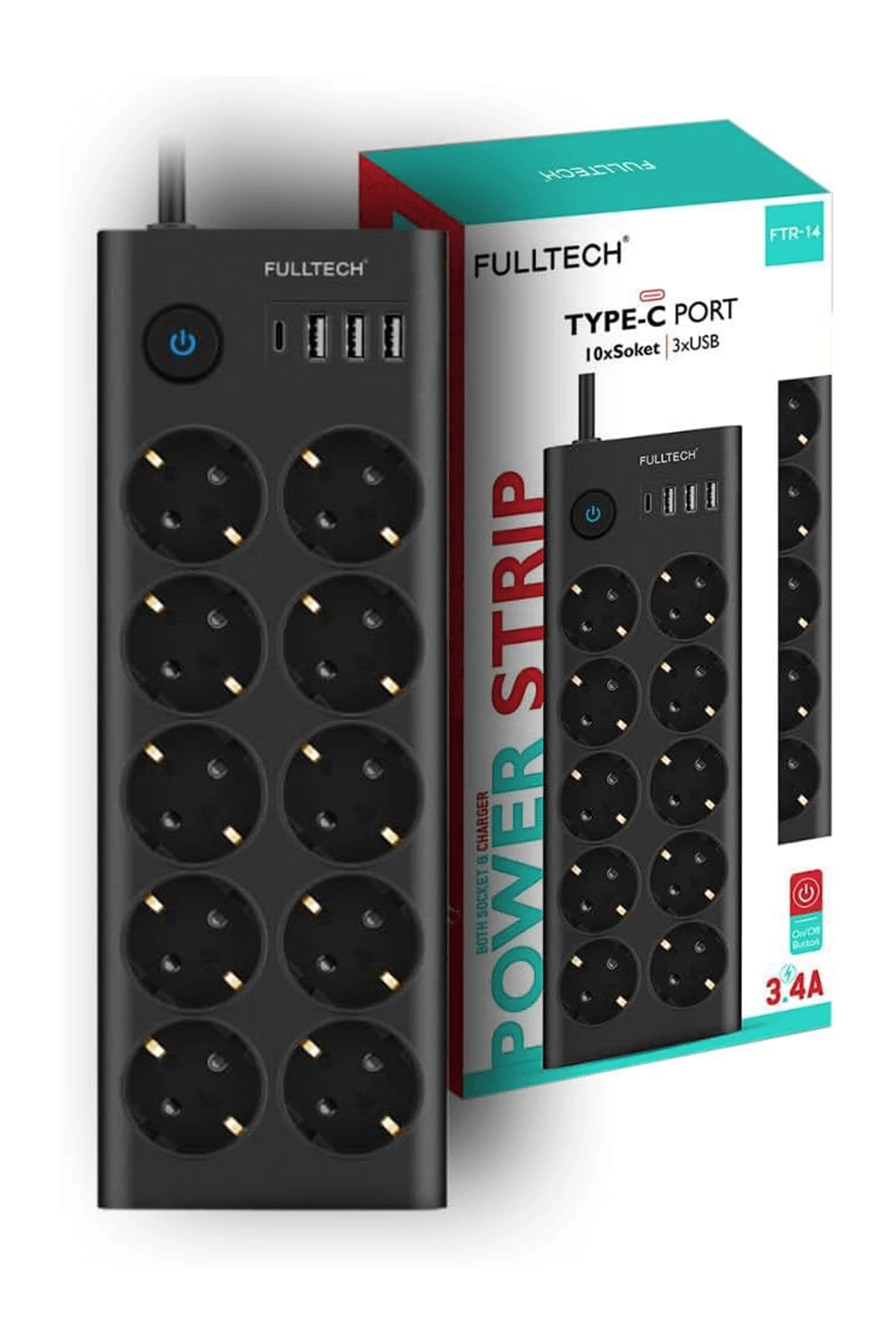 Ftr14 Type-c Girişli Akım Korumalı 10’lu Priz, 3 Usb
