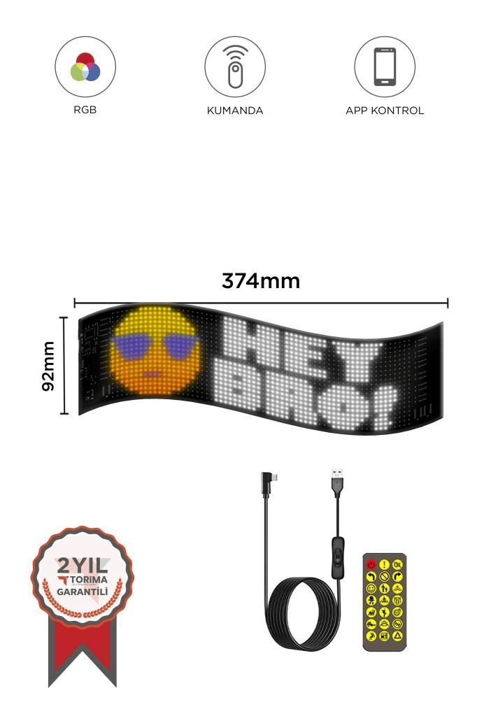 Rp937 Led Matrix Panel 16x64cm Telefon Kontrollü Kayar Led Animasyon Aydınlatma