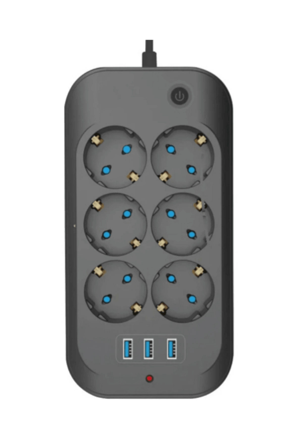 Termal Akım Korumalı, Çocuk Korumalı, 6’lı 2 Mt Uzatma Kablosu 6 X Priz, 3 X Usb