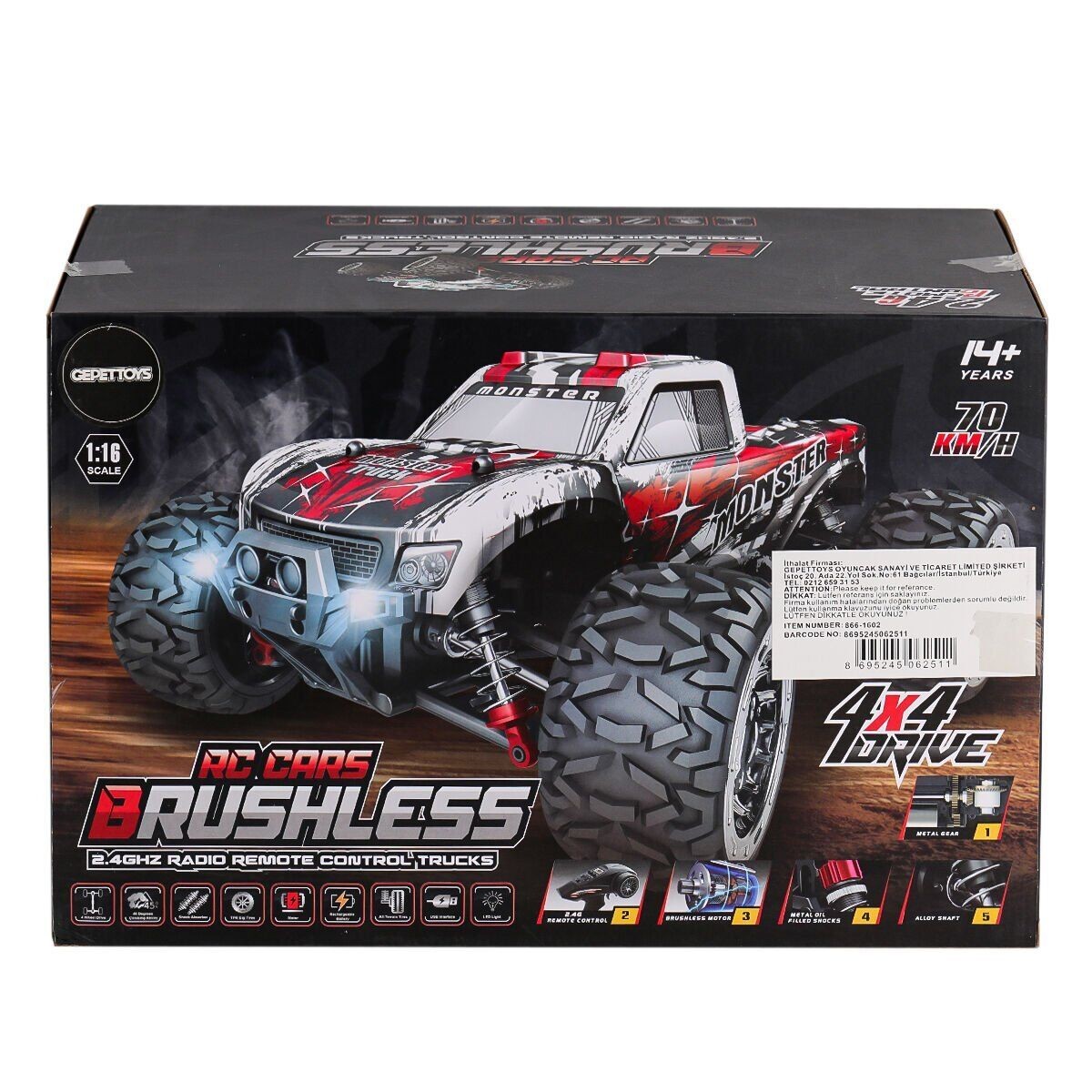 866-1602 Kumandalı 1:16 70 Km/h Brusless Araba 4x4