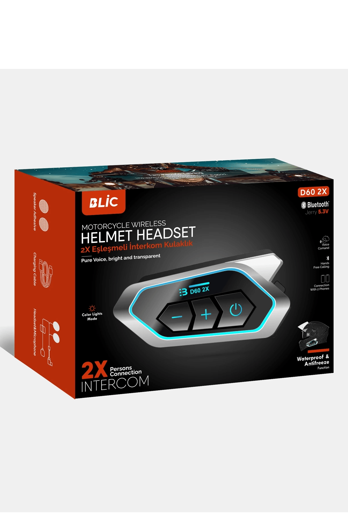 D60 2x Motosiklet Kask Kulaklığı Bluetooth Intercom Rgb Işıklı 2 Intercom Bağlantılı