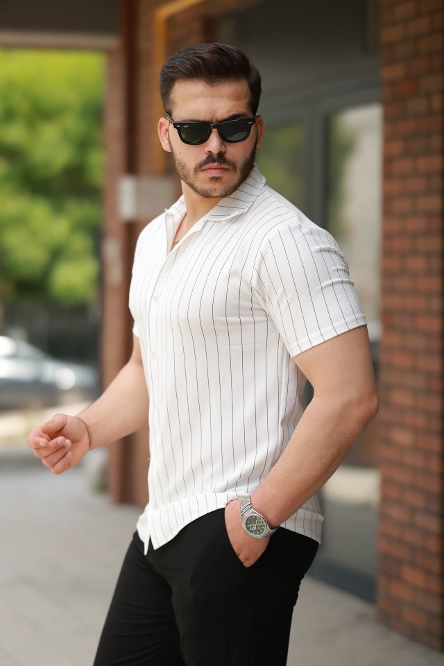 Erkek Kısa Kollu çizgili Gömlek