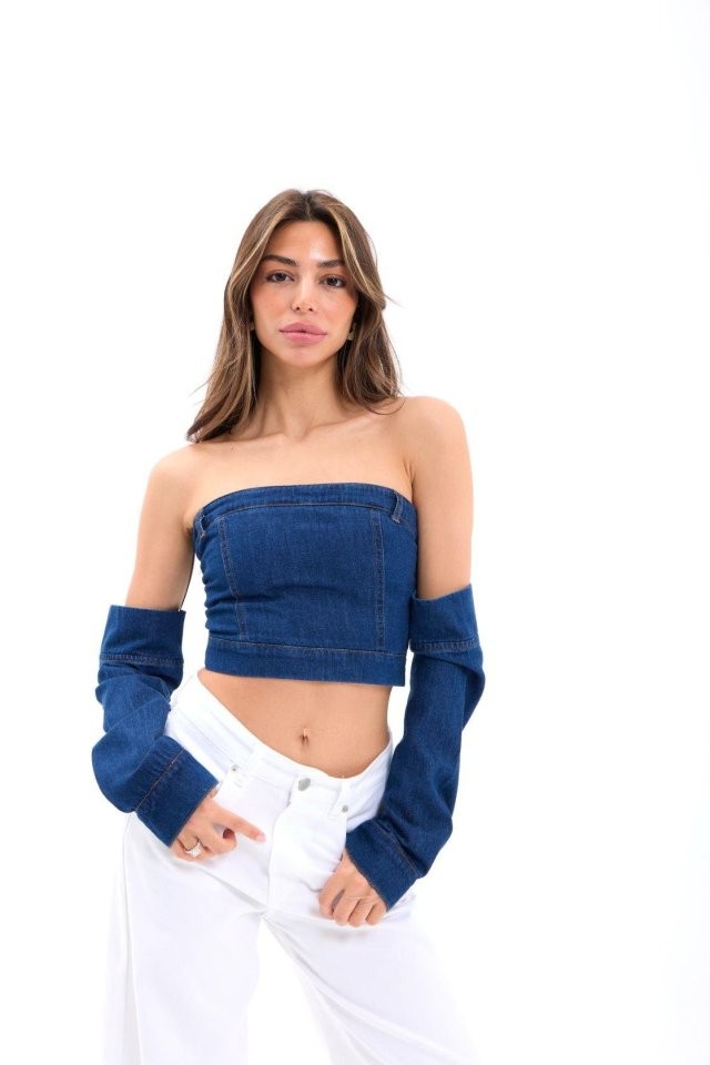 7357 KOT CROP-MAVİ