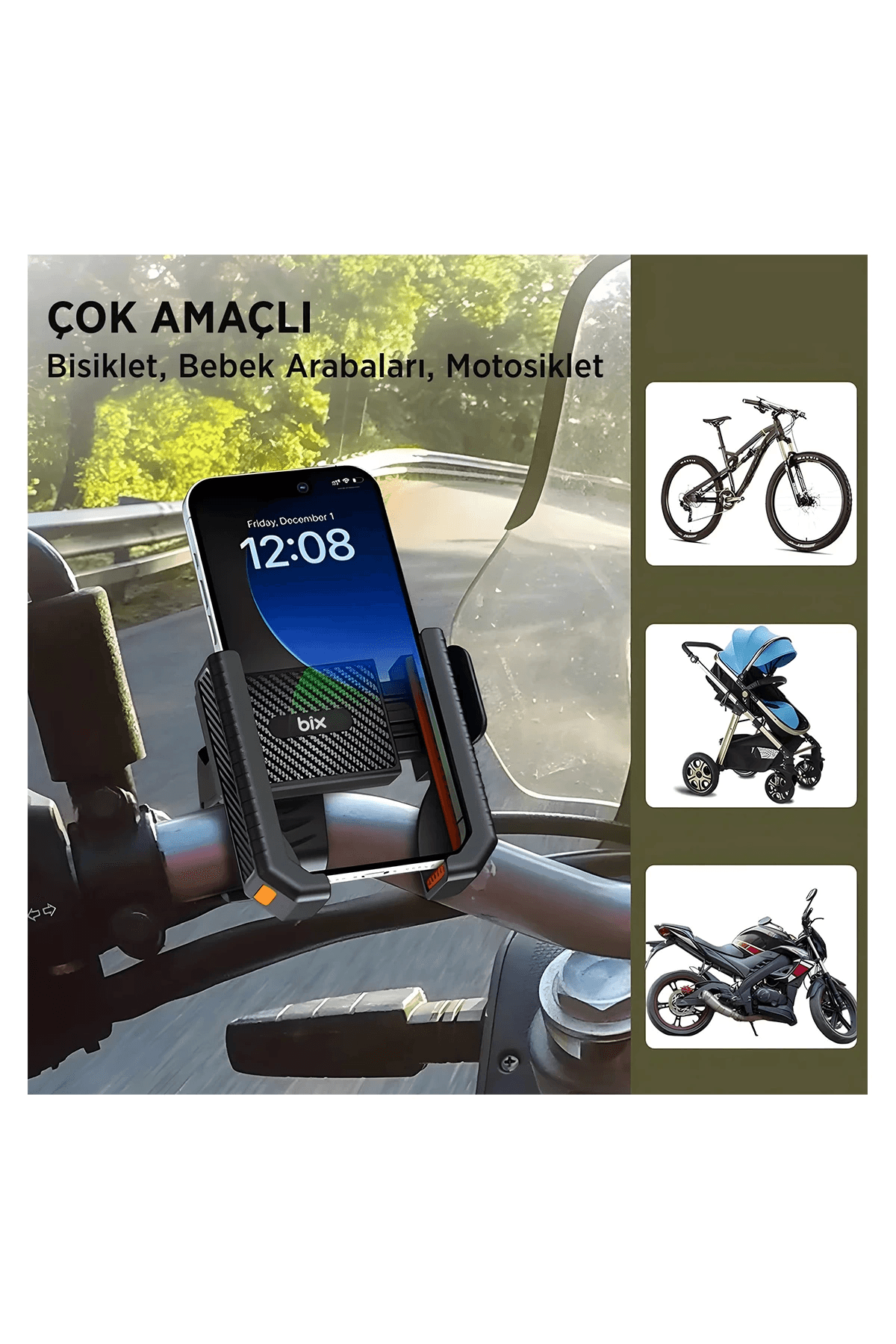 Gidon Bağlantılı Bisiklet Motosiklet İçin Esnek Abs 4-7.8″ İnç Telefon Tutucu 360° Dönebilen Tasarım