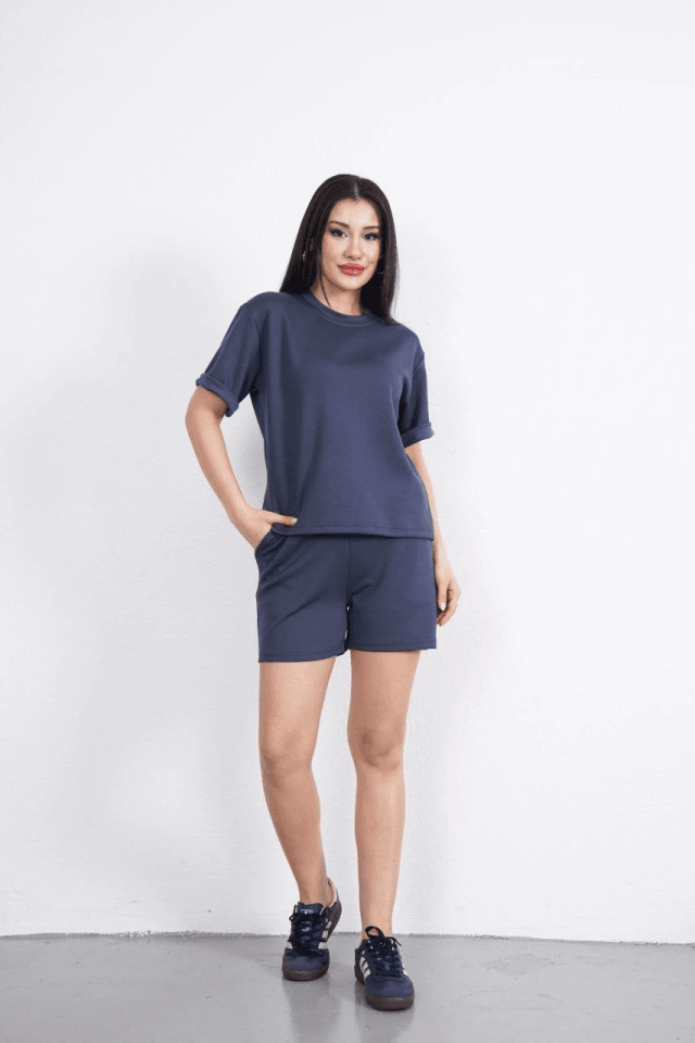 Osy Modal Yumuşak Dokulu Kumaş Bisiklet Yaka T-shirt Kısa Şort İkili Takım - Antrasit
