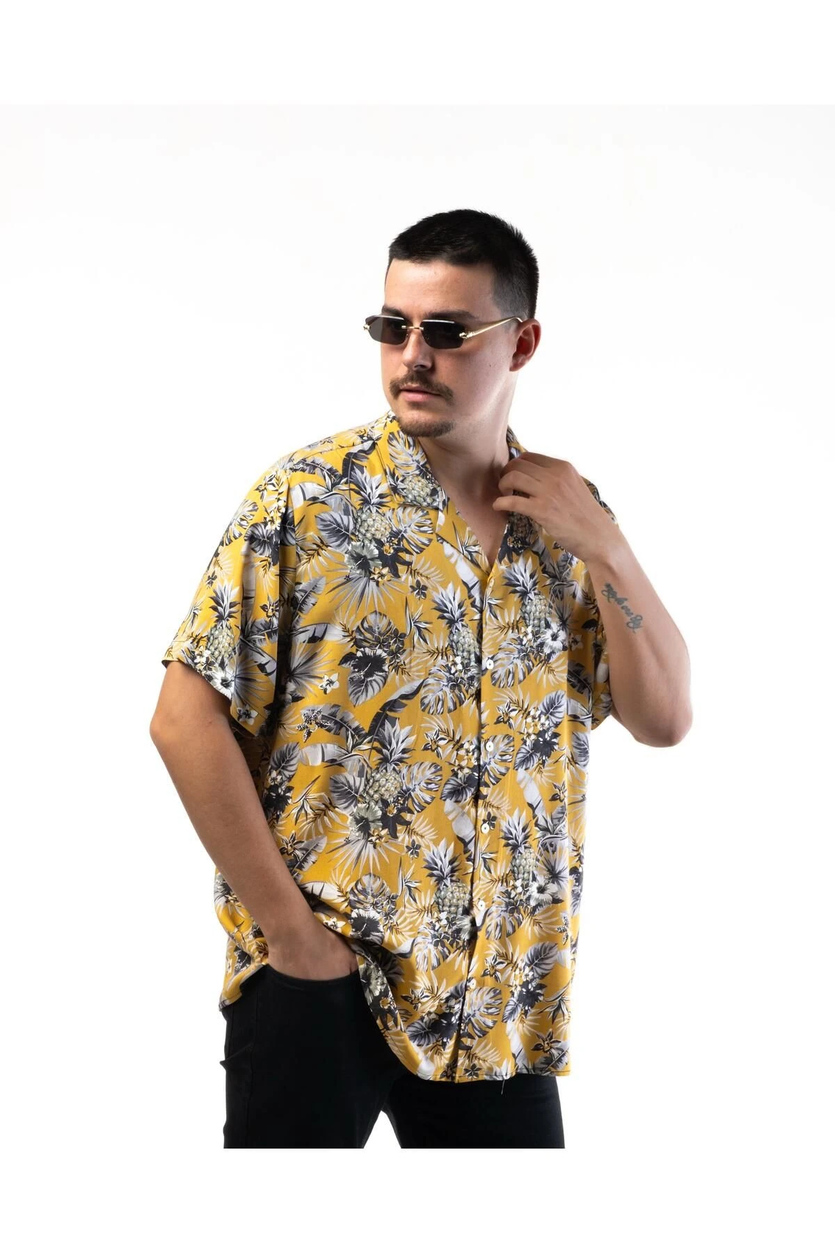 Büyük Beden Yazlık Hawaii Gömlek Ananas