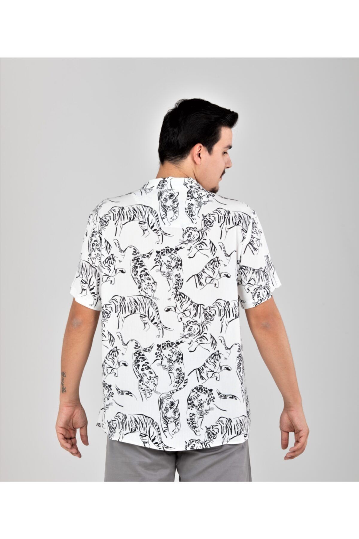 Kaplan Desenli Hawaii Yaka Yazlık Viskon Gömlek