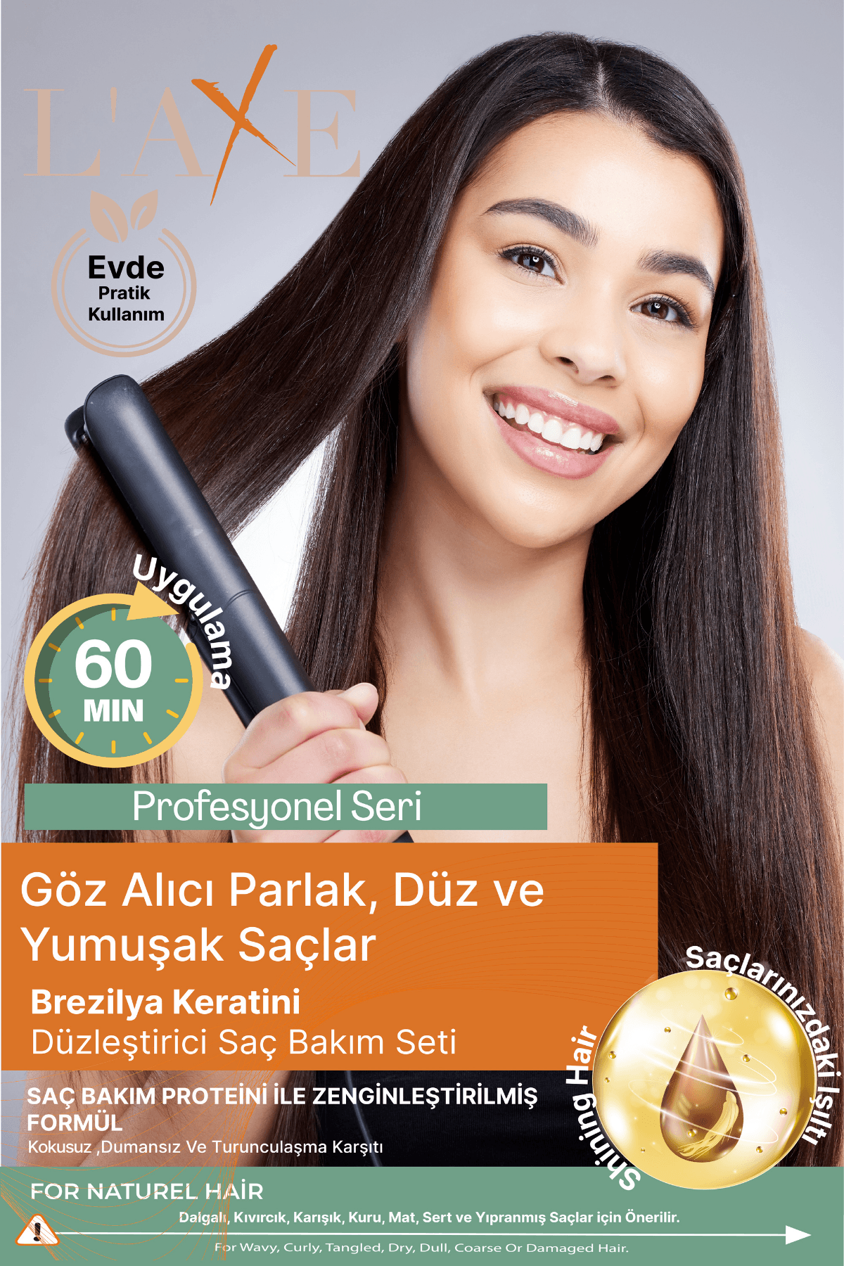 Laxe Kabaran Elektriklenen Saçlar İçin Brezilya Keratini Düzleştirici Saç Bakım Seti