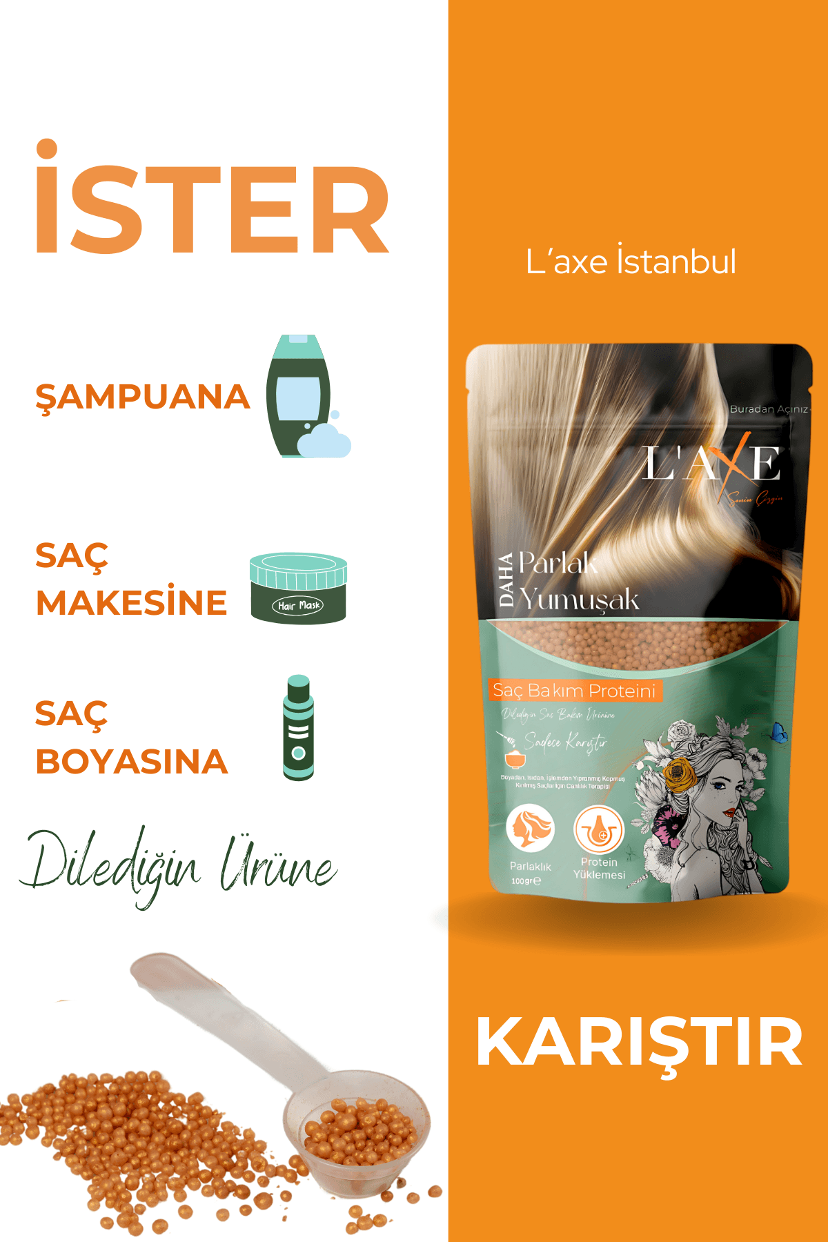Hasarlı-Kabaran Saçlara Bakım Terapisi | Saç Bakım Proteini | 100 Gram