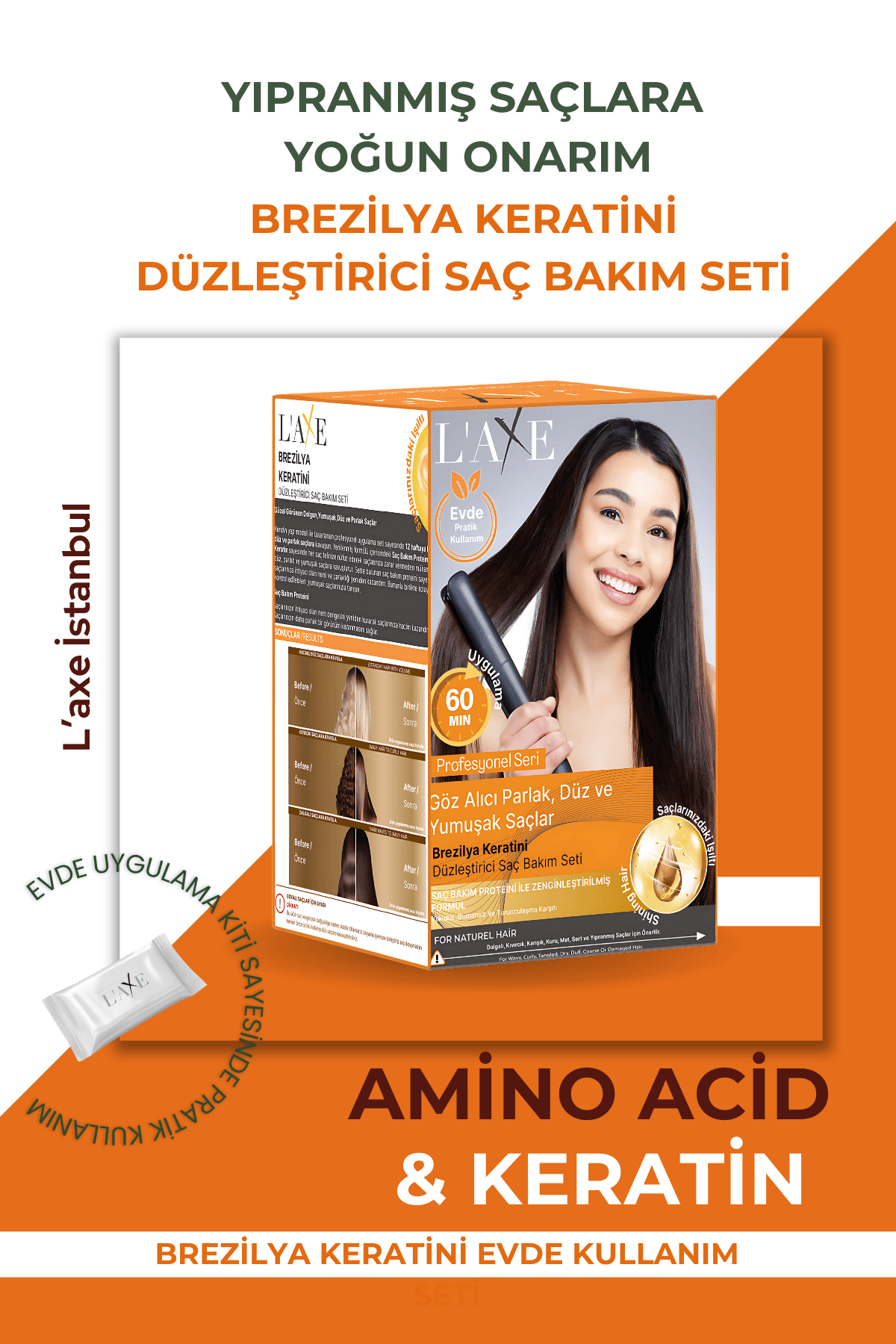 Laxe Yıpranmış Saçlar İçin Brezilya Keratini Düzleştirici Saç Bakım Seti