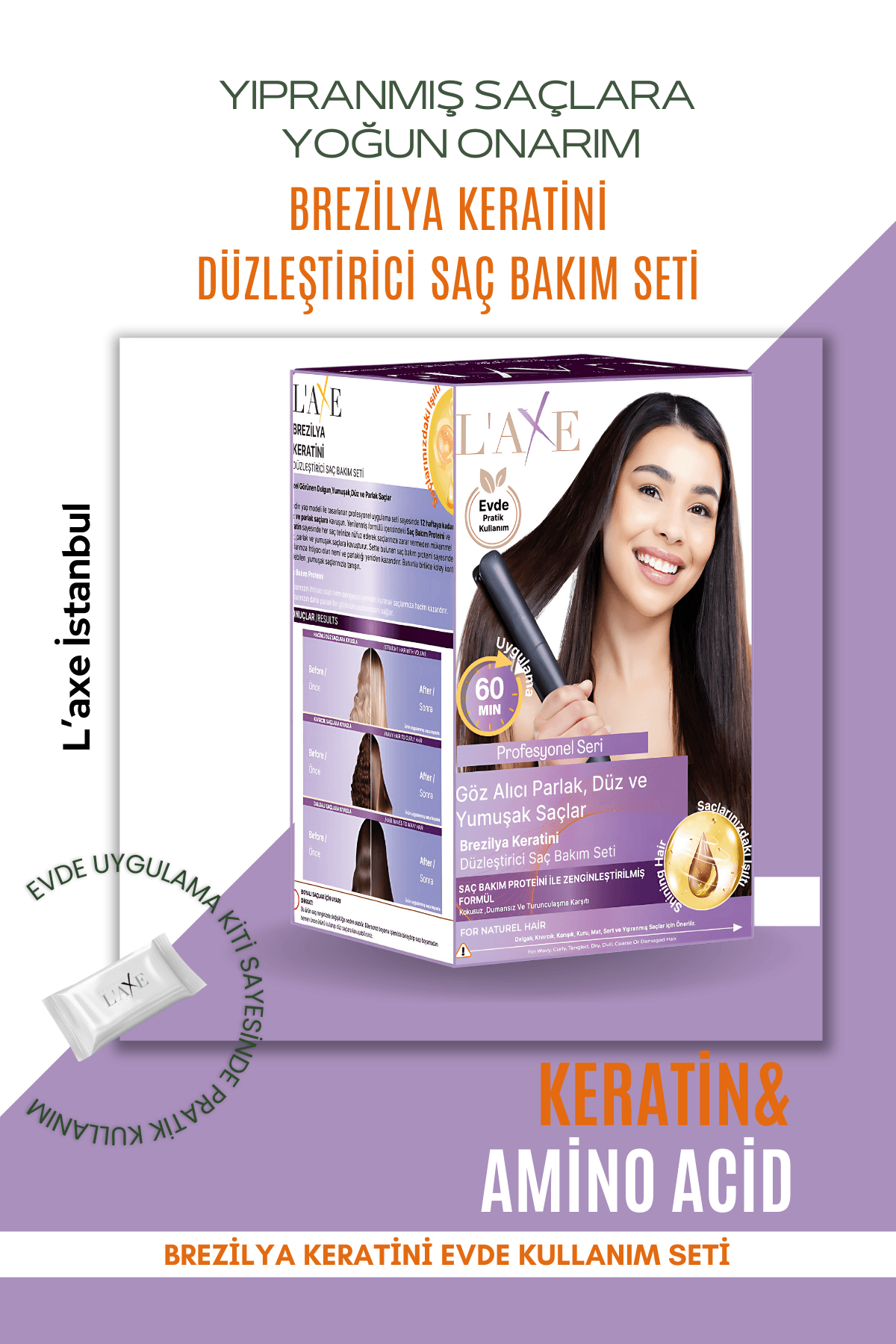 Laxe Kuru Sert Saçlar İçin Brezilya Keratini Düzleştirici Saç Bakım Seti