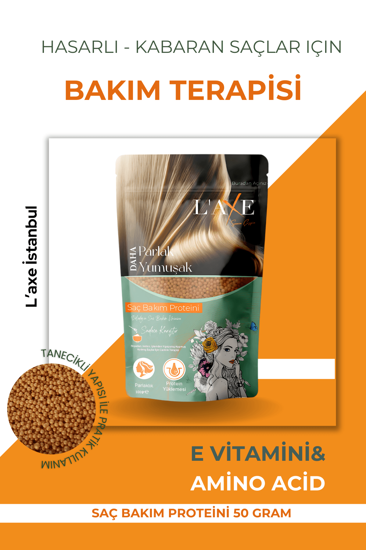 Hasarlı-Kabaran Saçlara Bakım Terapisi | Saç Bakım Proteini | 100 Gram