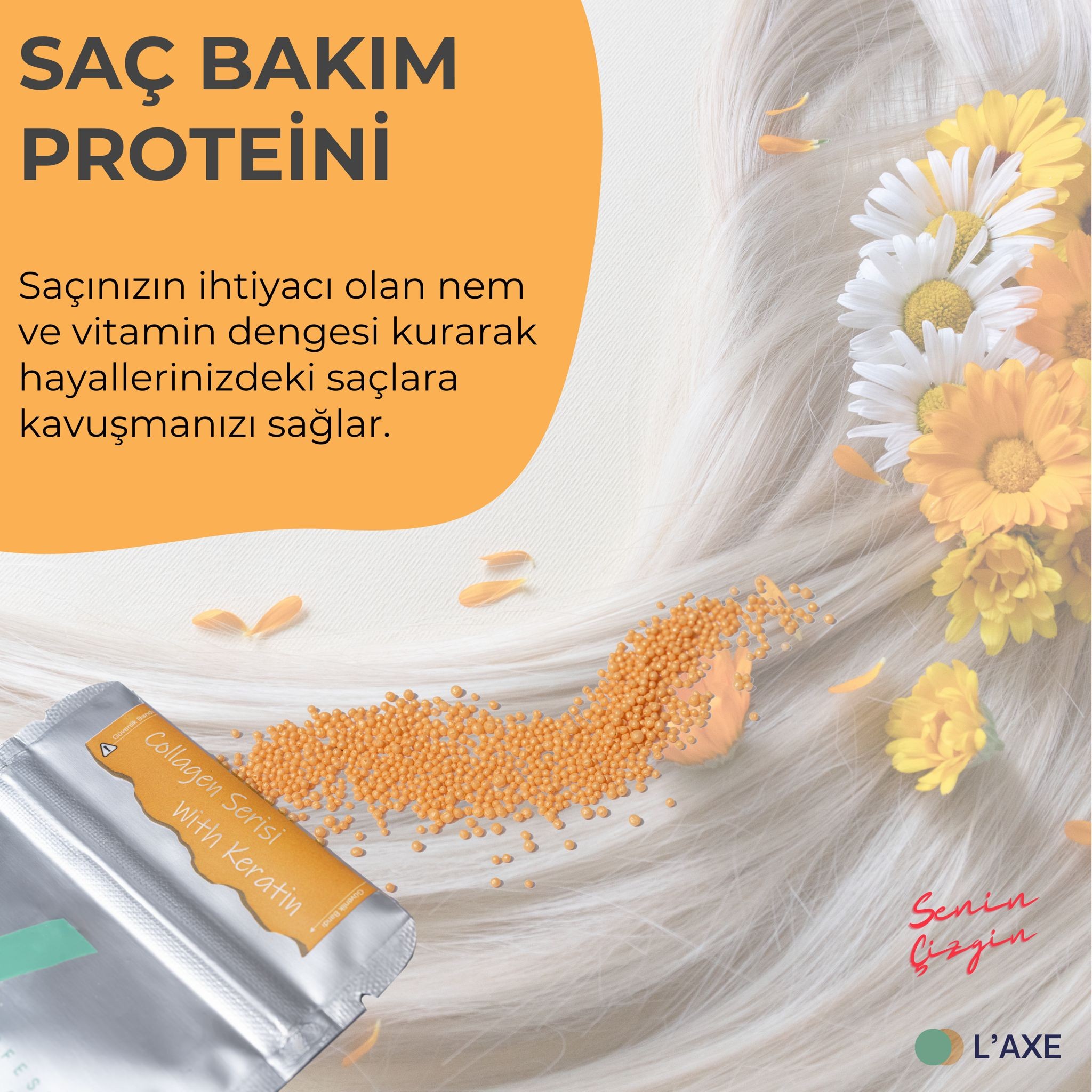 Boyadan Isıdan Işlemden Yıpranmış Kopmuş Saçlara Canlılık Terapisi - Laxe Saç Bakım Proteini 50 gr