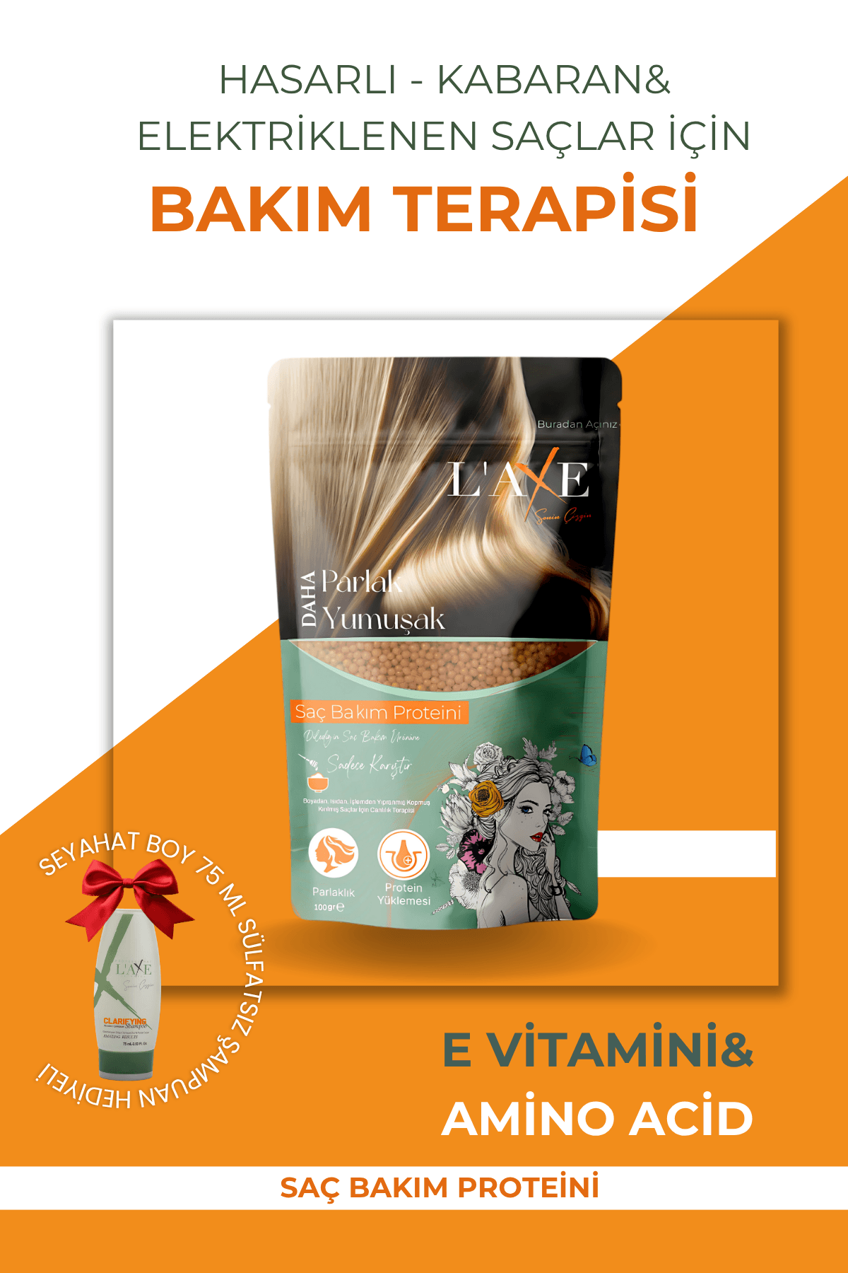 Hasarlı-Kabaran Saçlara Bakım Terapisi | Saç Bakım Proteini | 100 Gram