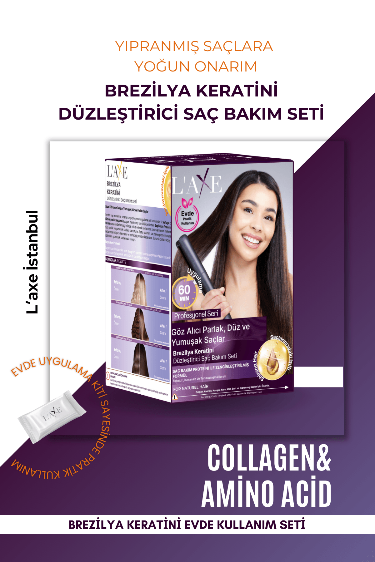 Laxe Yağlı Saçlar İçin Brezilya Keratini Düzleştirici Saç Bakım Seti