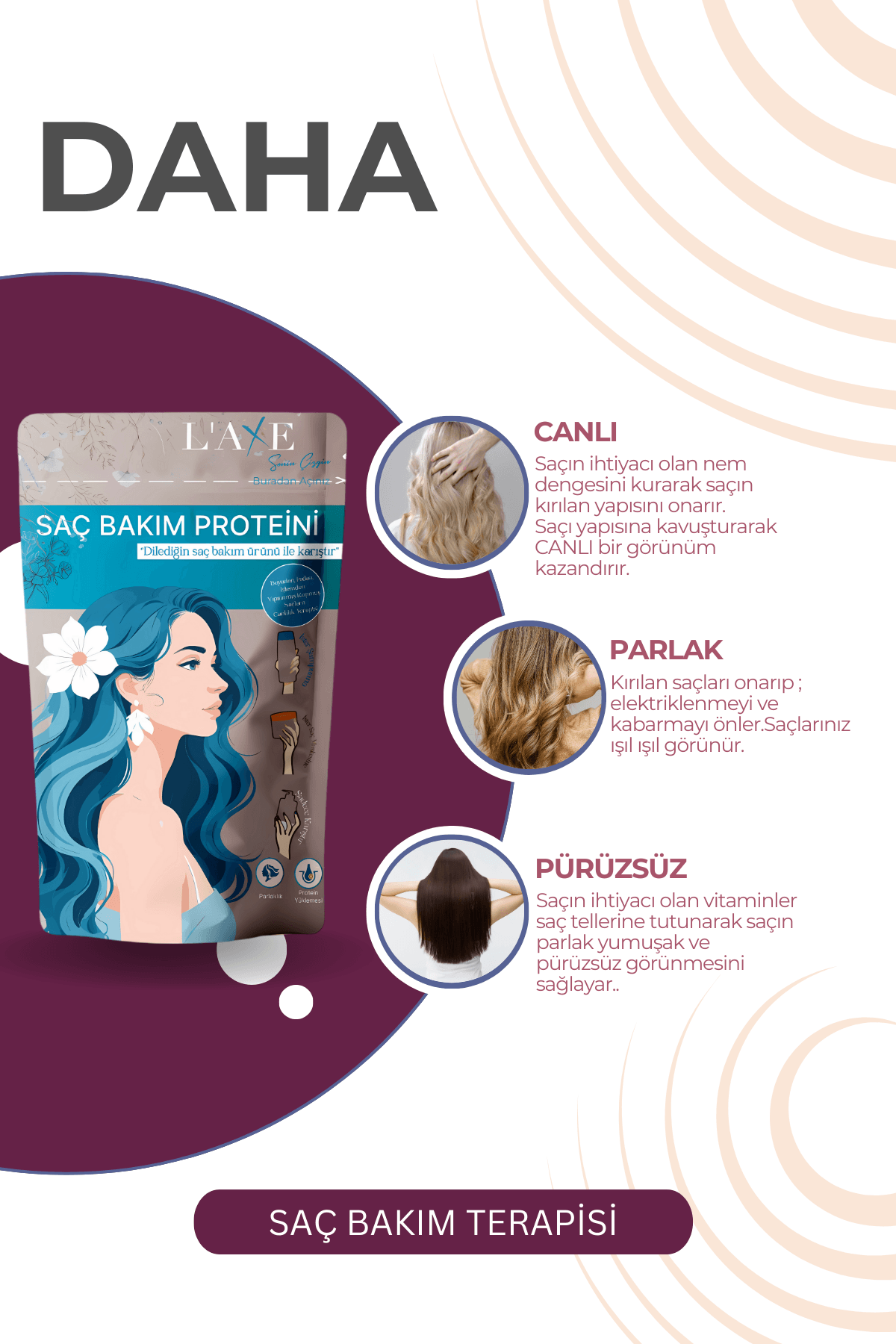 Kuru-Cansız Saçlara Parlaklık Terapisi | Saç Bakım Proteini | 100 Gram