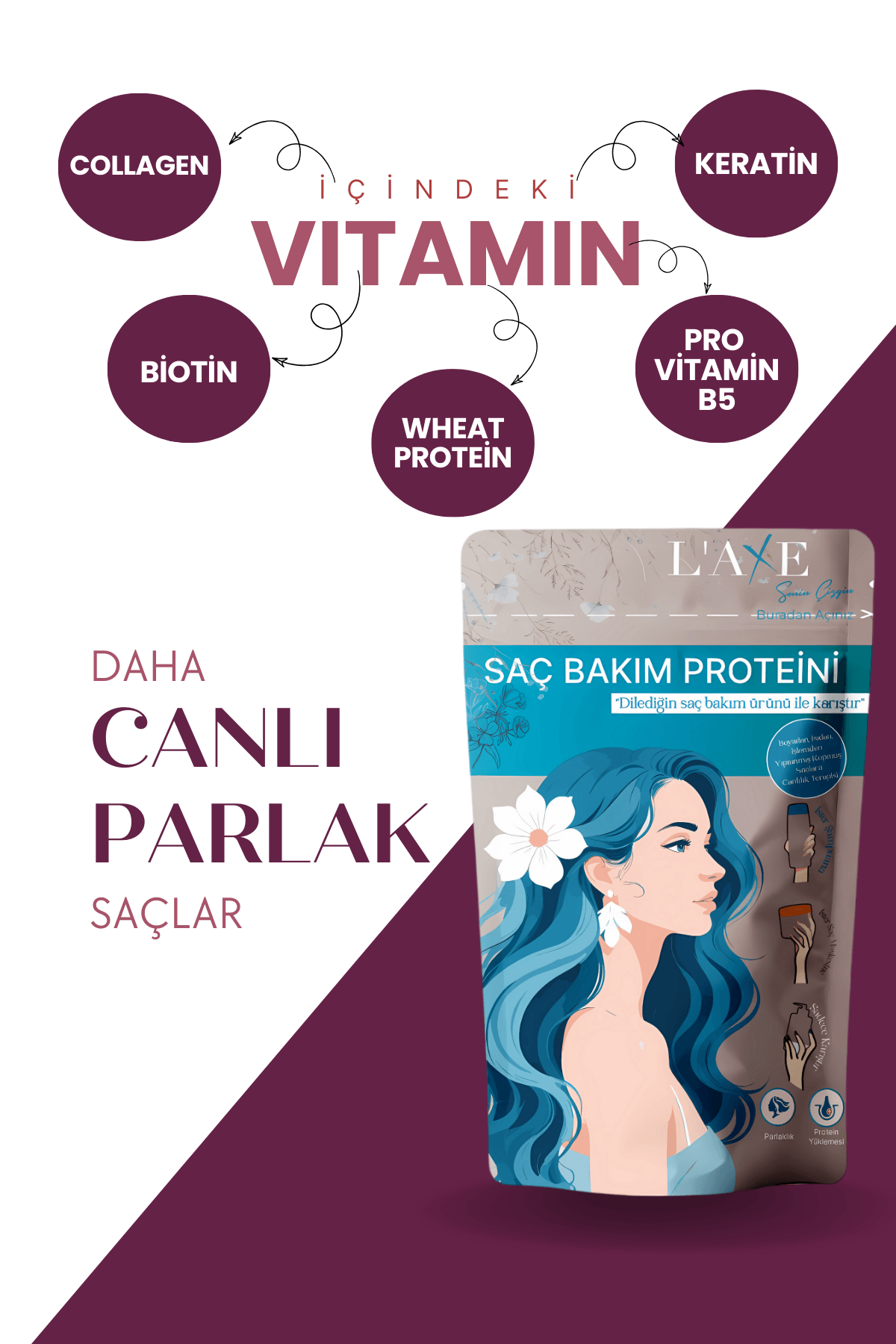 Kuru-Cansız Saçlara Parlaklık Terapisi | Saç Bakım Proteini | 100 Gram