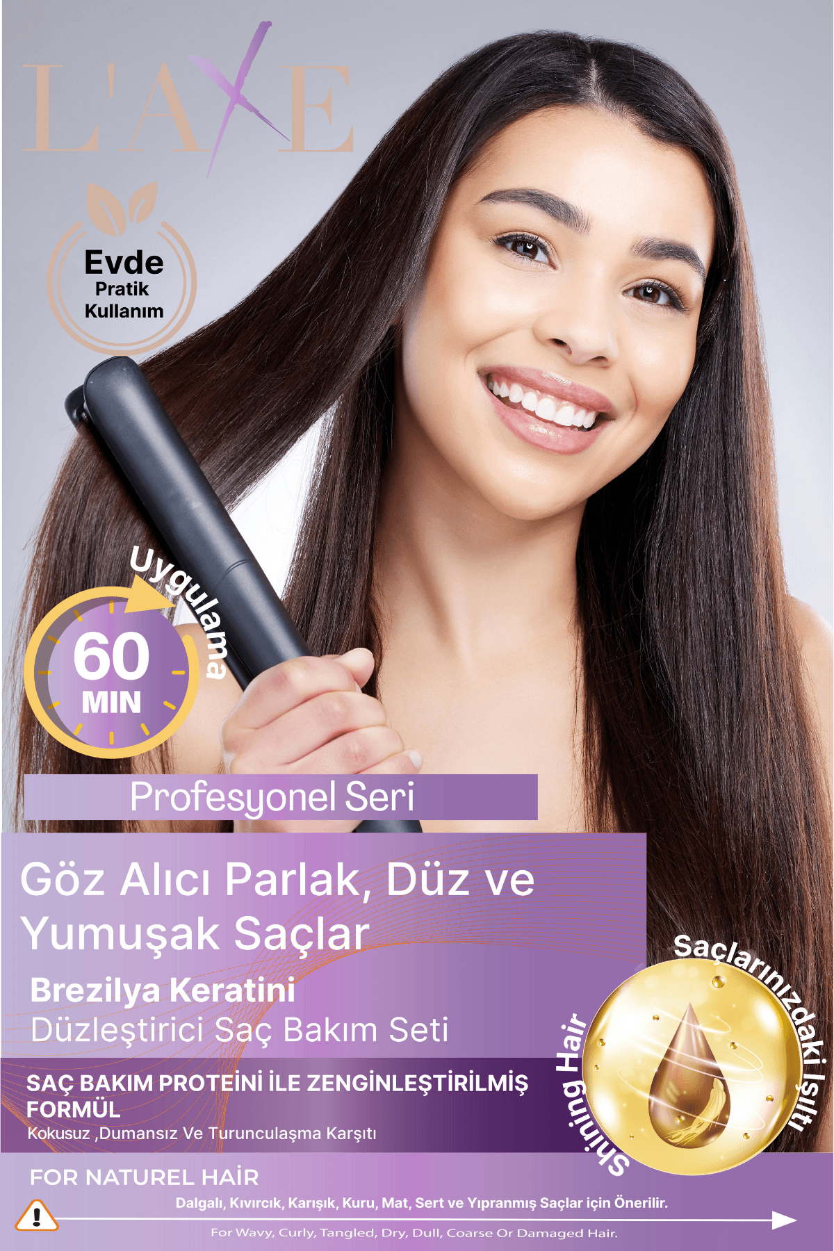 Laxe Kuru Sert Saçlar İçin Brezilya Keratini Düzleştirici Saç Bakım Seti