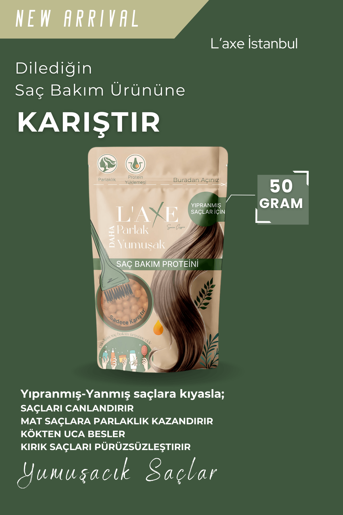Yıpranmış - Yanmış Saçlara Canlılık Terapisi | Saç Bakım Proteini | 50 Gram