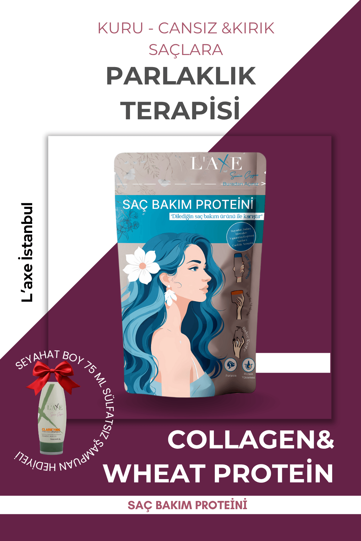 Kuru-Cansız Saçlara Parlaklık Terapisi | Saç Bakım Proteini | 50 Gram