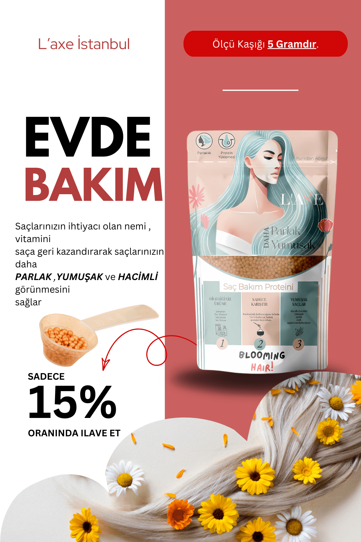 Dökülen – Zayıf Telli Saçlara Koruma Terapisi | Saç Bakım Proteini | 100 Gram