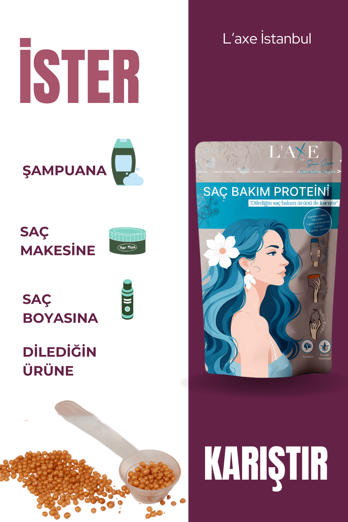 Kuru-Cansız Saçlara Parlaklık Terapisi | Saç Bakım Proteini | 100 Gram