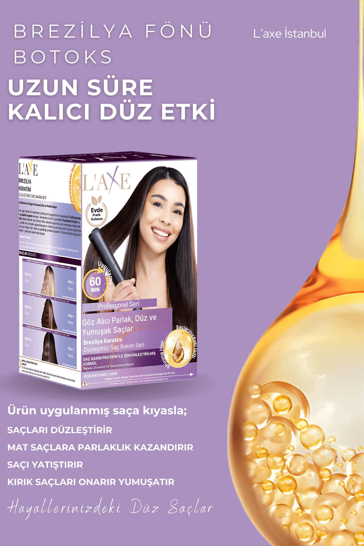 Laxe Kuru Sert Saçlar İçin Brezilya Keratini Düzleştirici Saç Bakım Seti