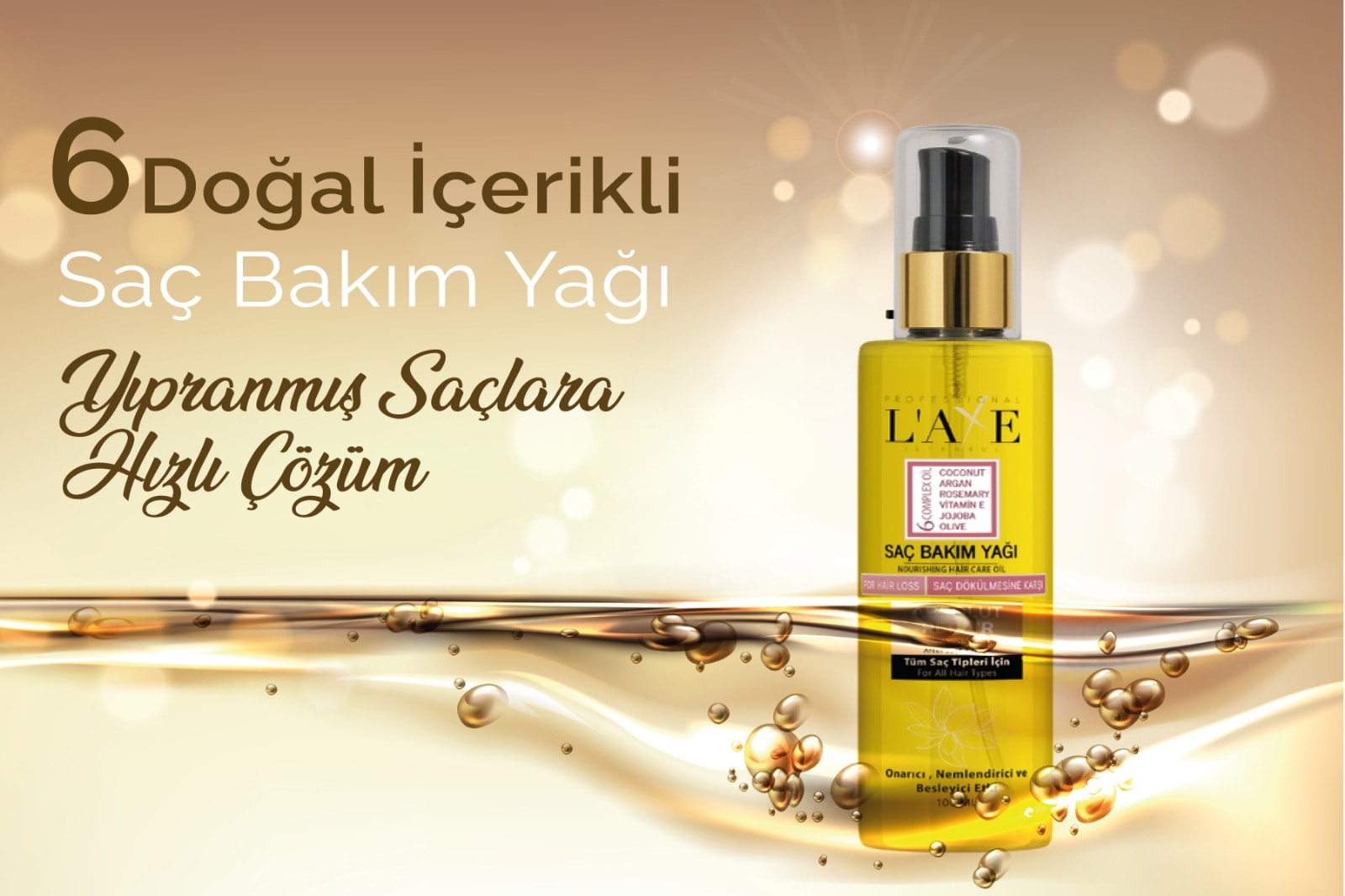 6 Complex Saç Bakım Yağı 100 Ml ( Biberiye+Argan+Coconut+Rosemary+Vitamin E+Zeytinyağı)