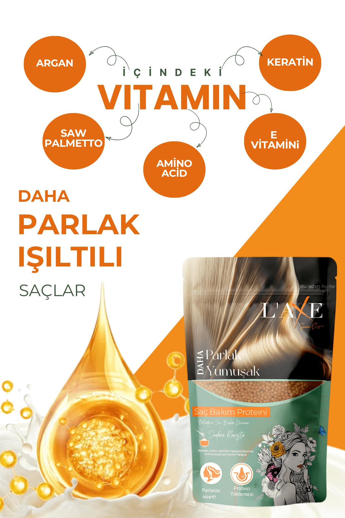 Hasarlı-Kabaran Saçlara Bakım Terapisi | Saç Bakım Proteini | 100 Gram