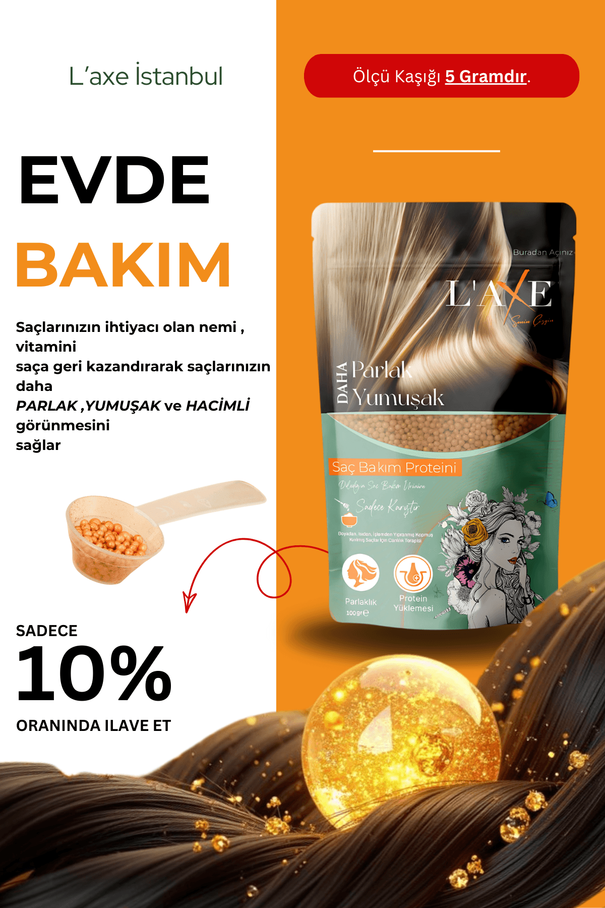 Hasarlı-Kabaran Saçlara Bakım Terapisi | Saç Bakım Proteini | 100 Gram