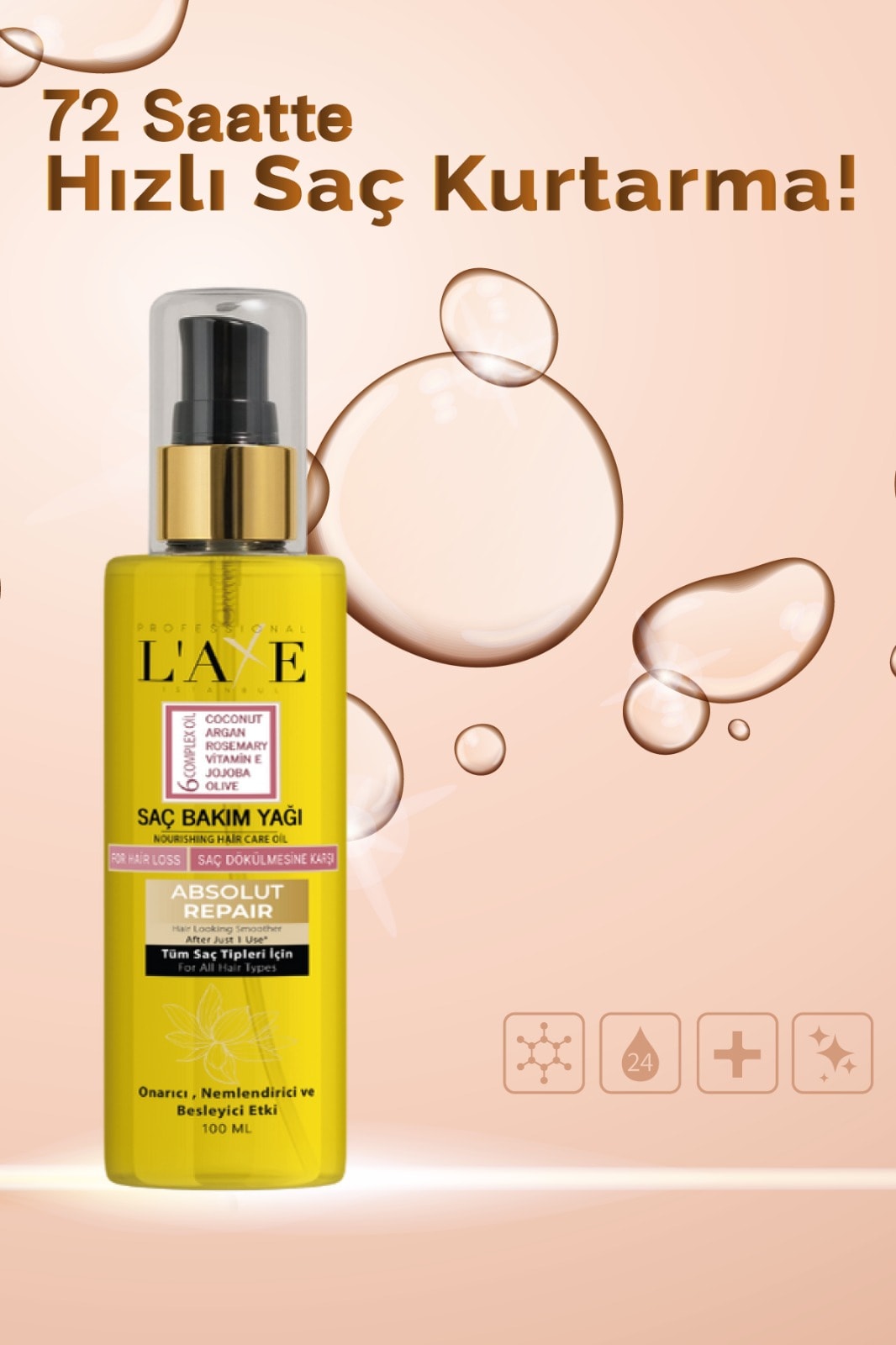 6 Complex Saç Bakım Yağı 100 Ml ( Biberiye+Argan+Coconut+Rosemary+Vitamin E+Zeytinyağı)