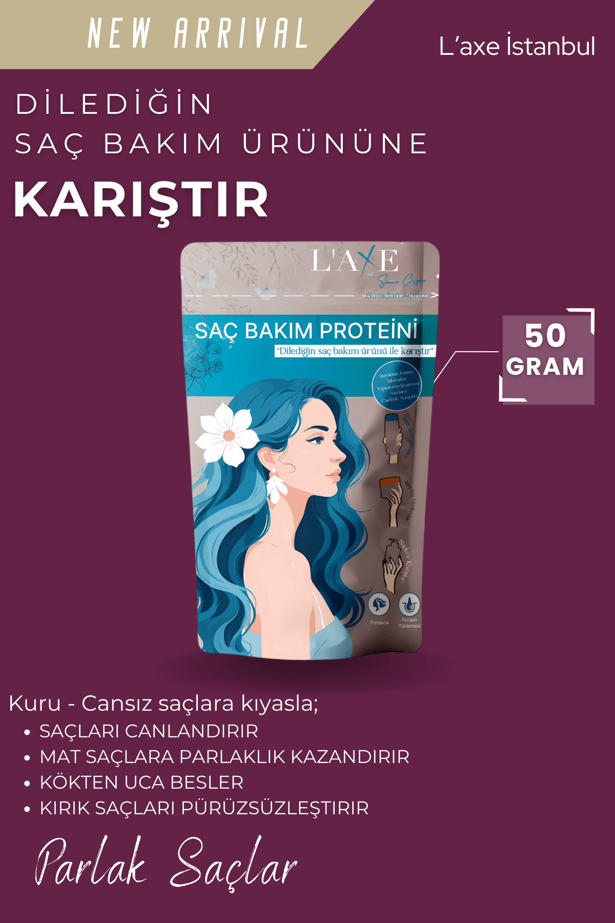 Kuru-Cansız Saçlara Parlaklık Terapisi | Saç Bakım Proteini | 100 Gram