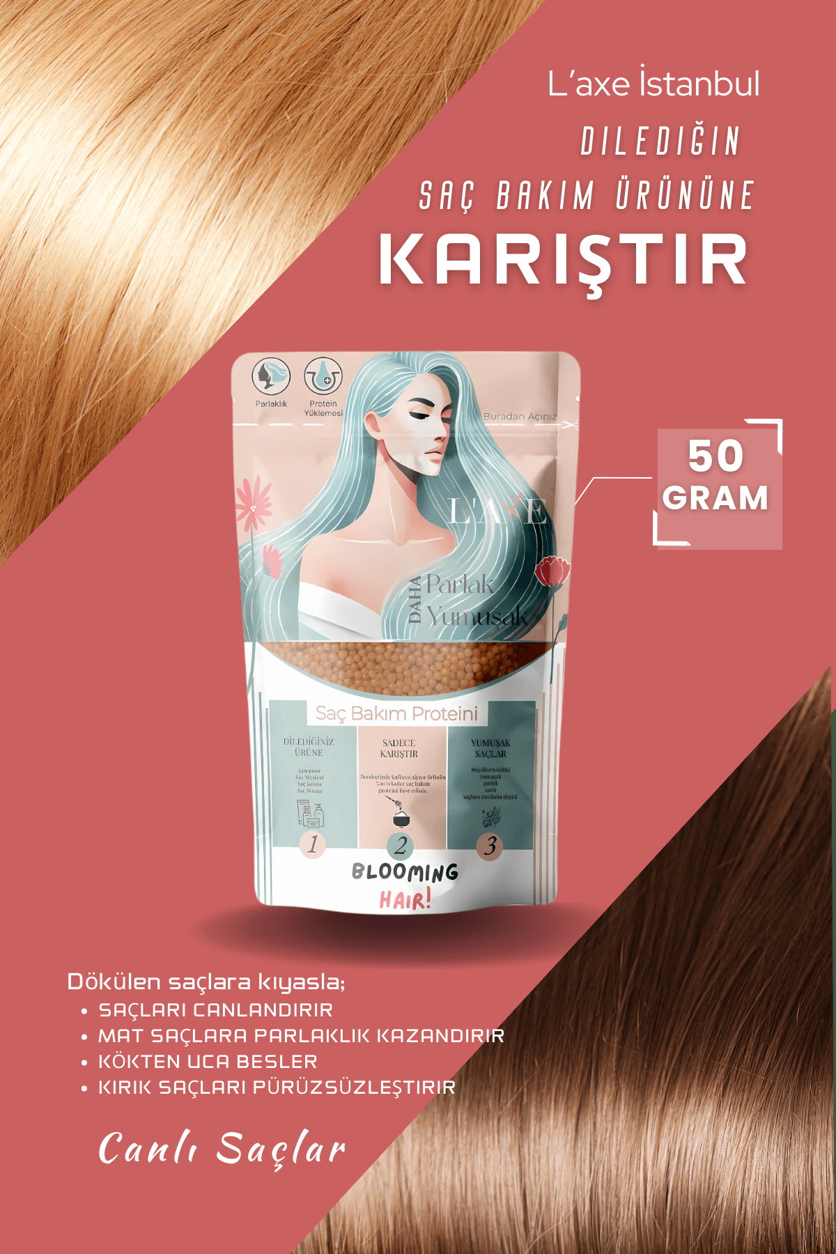 Dökülen – Zayıf Telli Saçlara Koruma Terapisi | Saç Bakım Proteini | 100 Gram