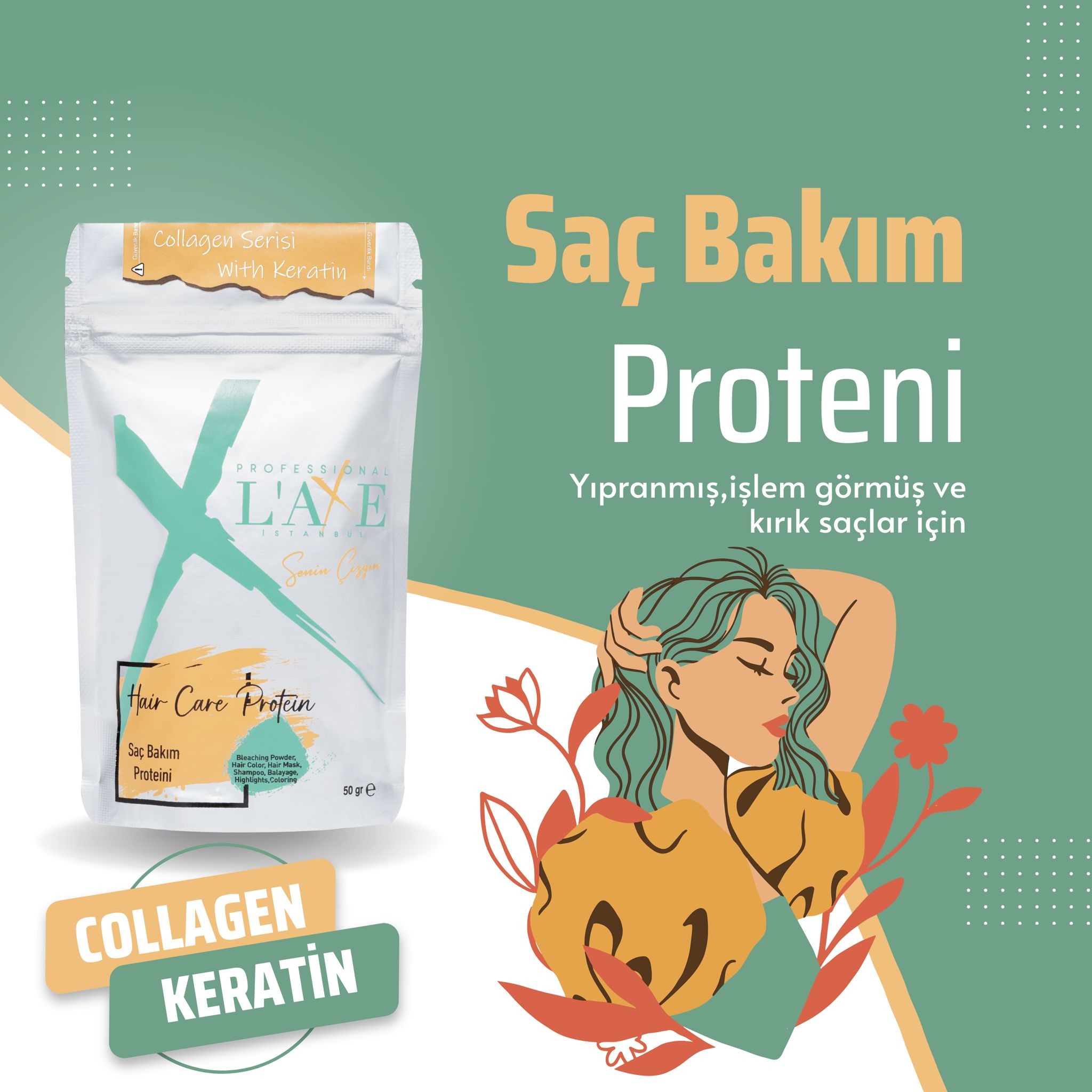 Boyadan Isıdan Işlemden Yıpranmış Kopmuş Saçlara Canlılık Terapisi - Laxe Saç Bakım Proteini 50 gr