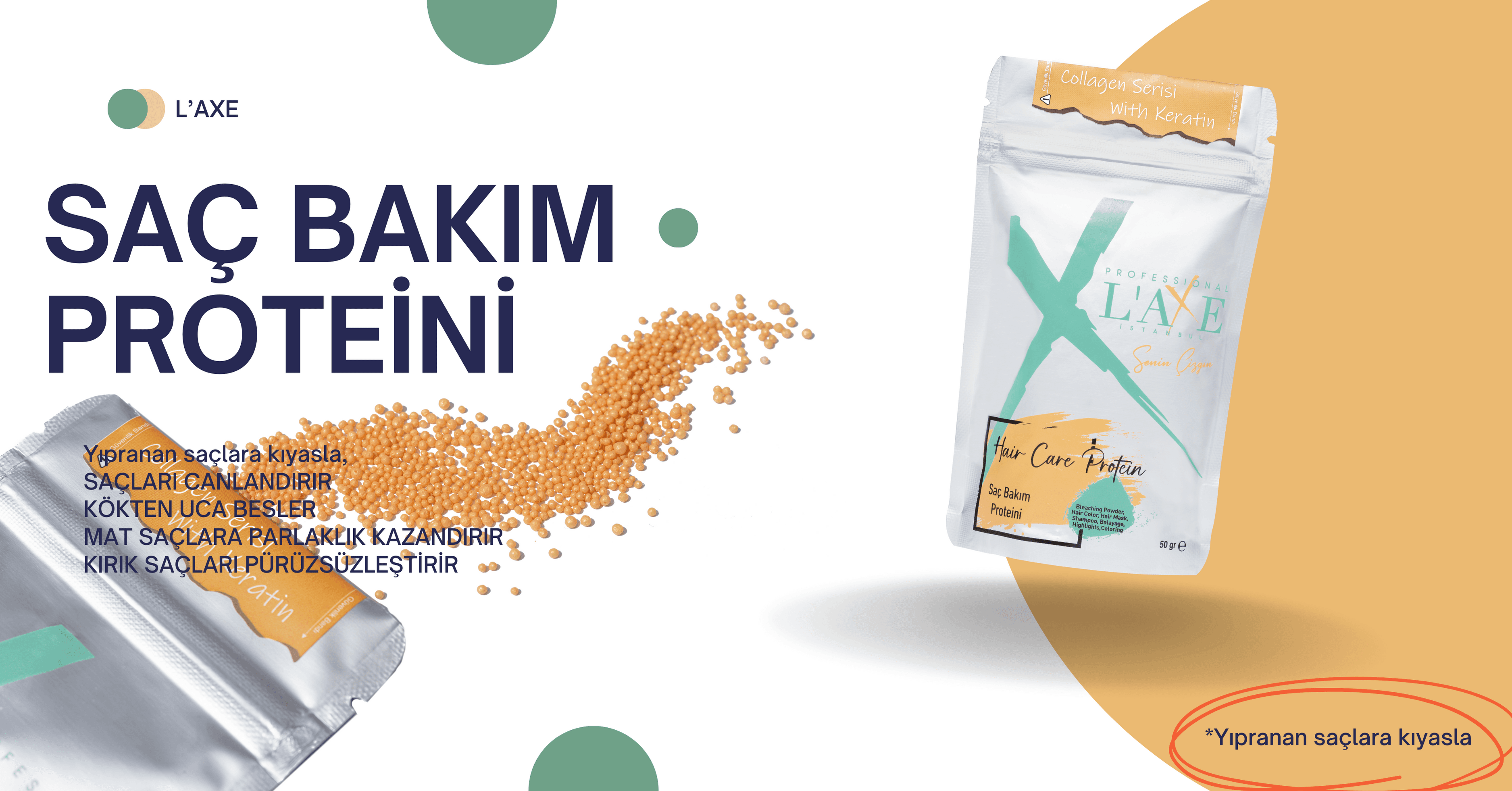 Boyadan Isıdan Işlemden Yıpranmış Kopmuş Saçlara Canlılık Terapisi - Laxe Saç Bakım Proteini 50 gr