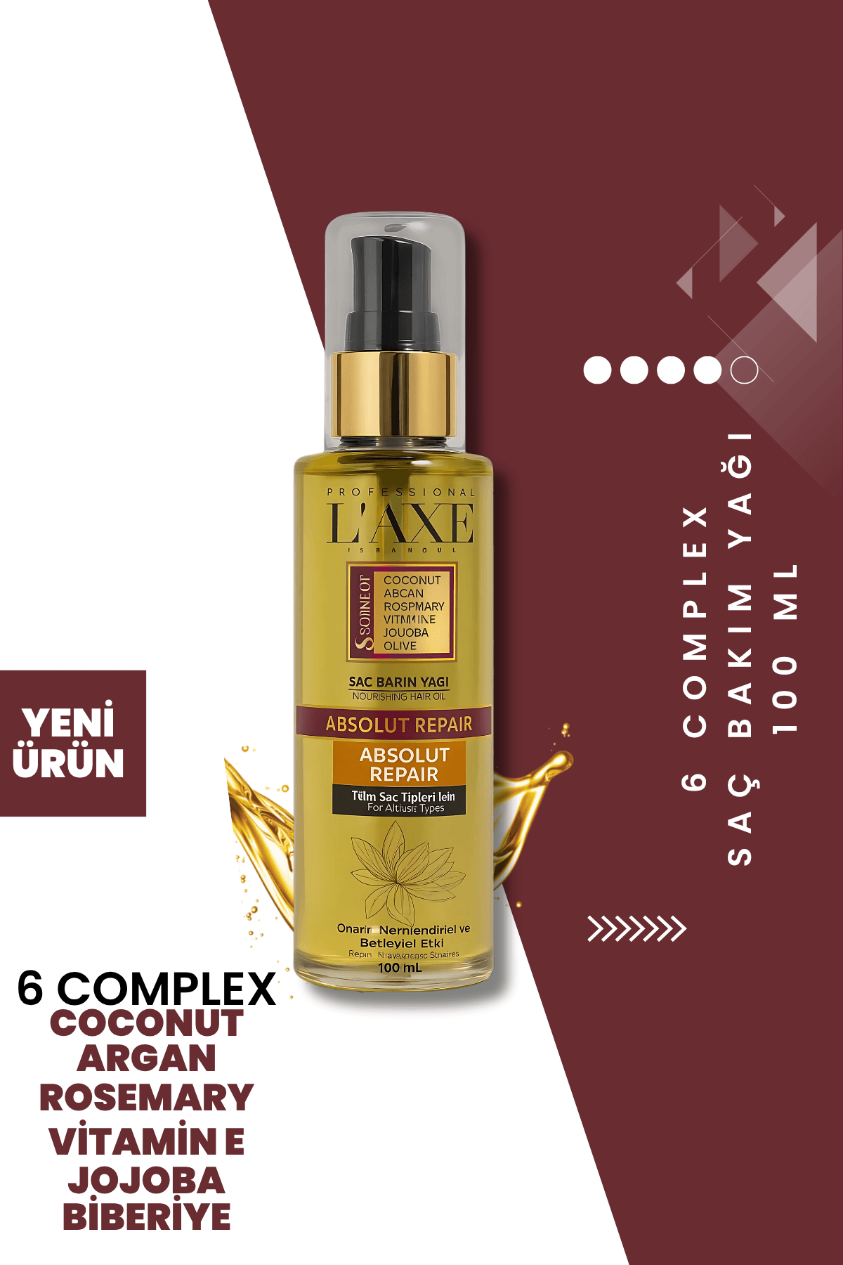 6 Complex Saç Bakım Yağı 100 Ml ( Biberiye+Argan+Coconut+Rosemary+Vitamin E+Zeytinyağı)