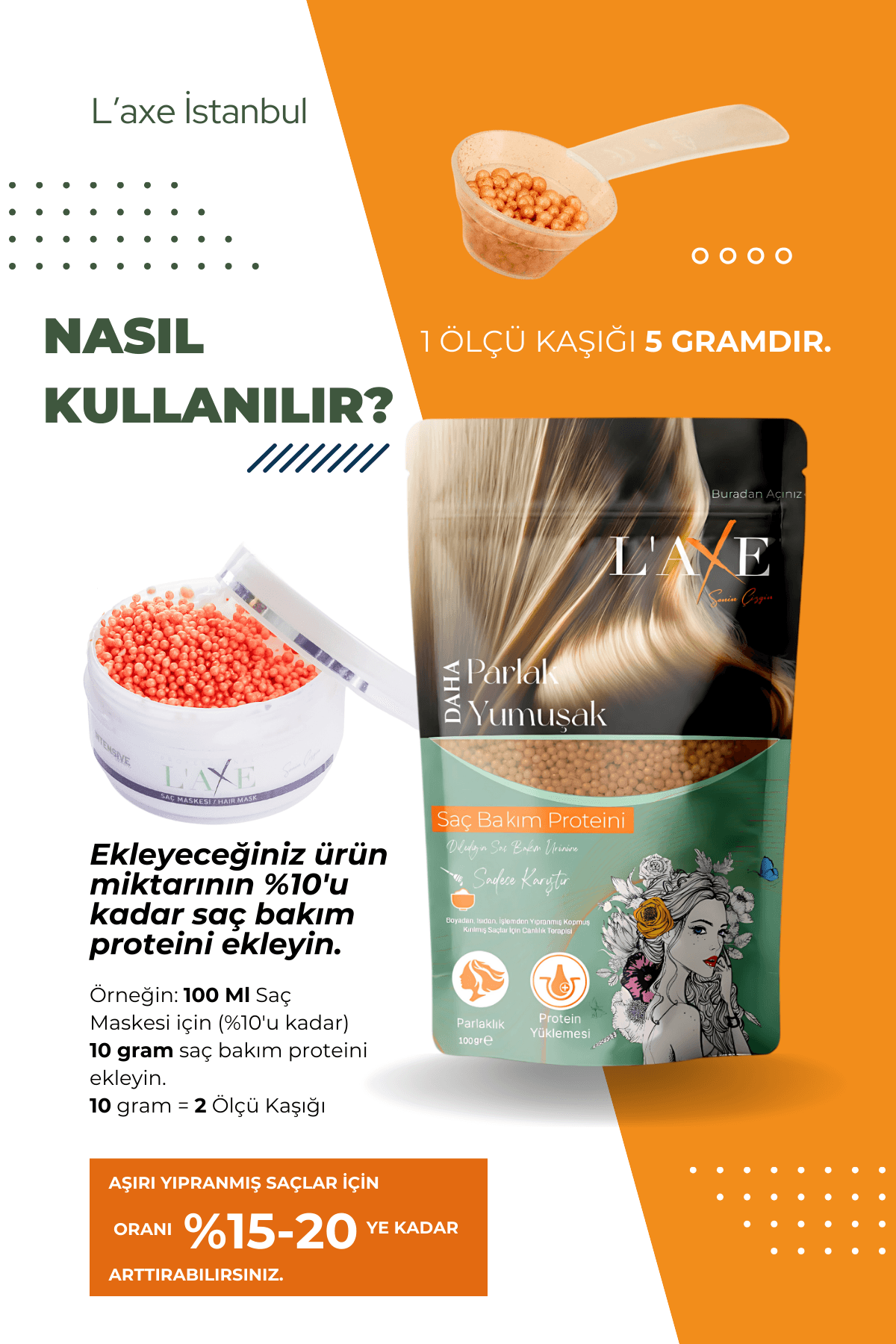 Hasarlı-Kabaran Saçlara Bakım Terapisi | Saç Bakım Proteini | 50 Gram