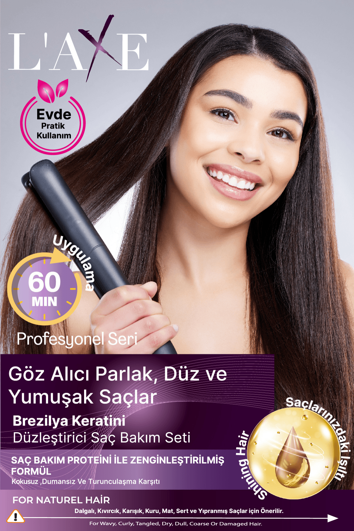 Laxe Yağlı Saçlar İçin Brezilya Keratini Düzleştirici Saç Bakım Seti