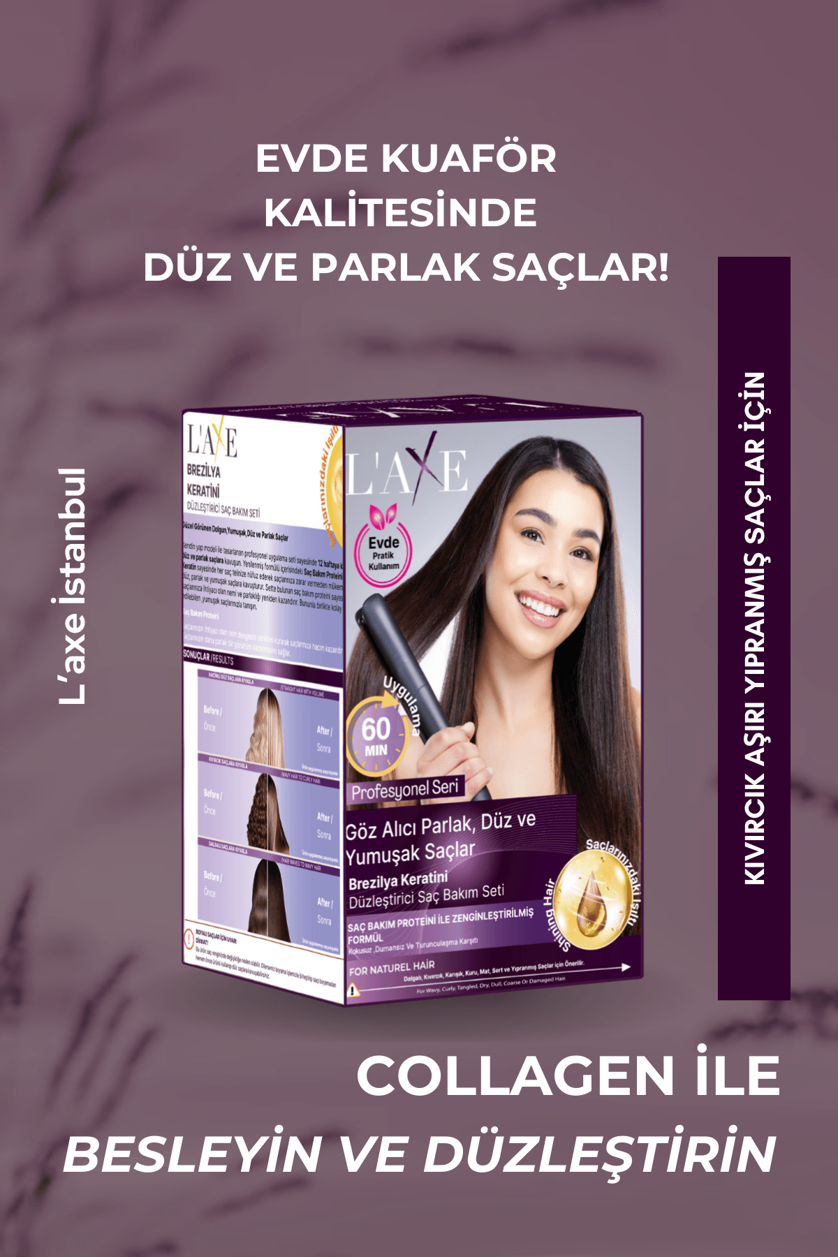 Laxe Yağlı Saçlar İçin Brezilya Keratini Düzleştirici Saç Bakım Seti