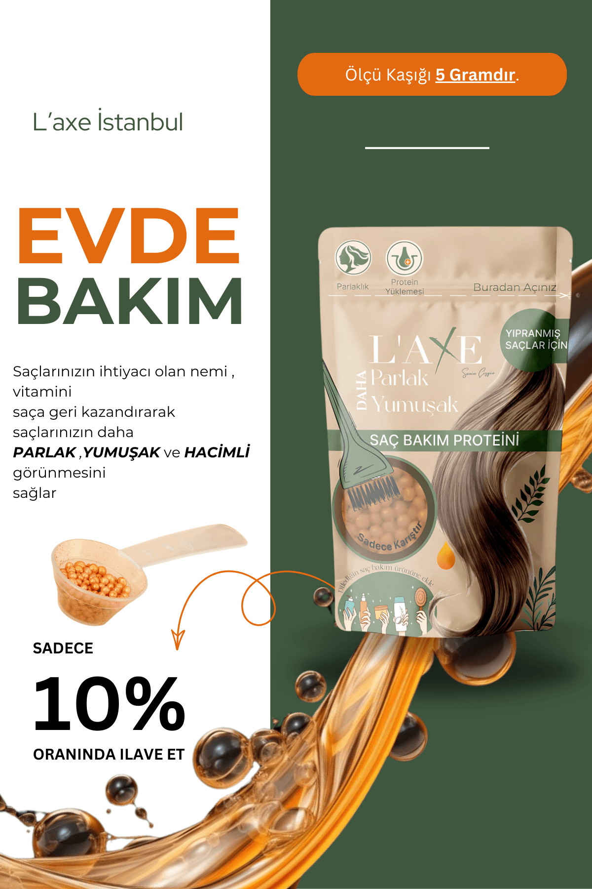 Yıpranmış - Yanmış Saçlara Canlılık Terapisi | Saç Bakım Proteini | 100 Gram