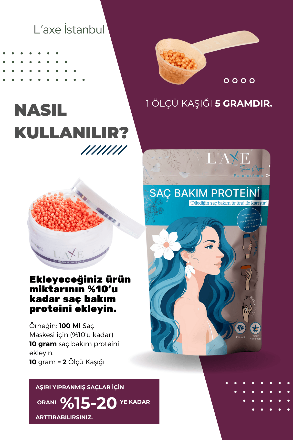 Kuru-Cansız Saçlara Parlaklık Terapisi | Saç Bakım Proteini | 100 Gram