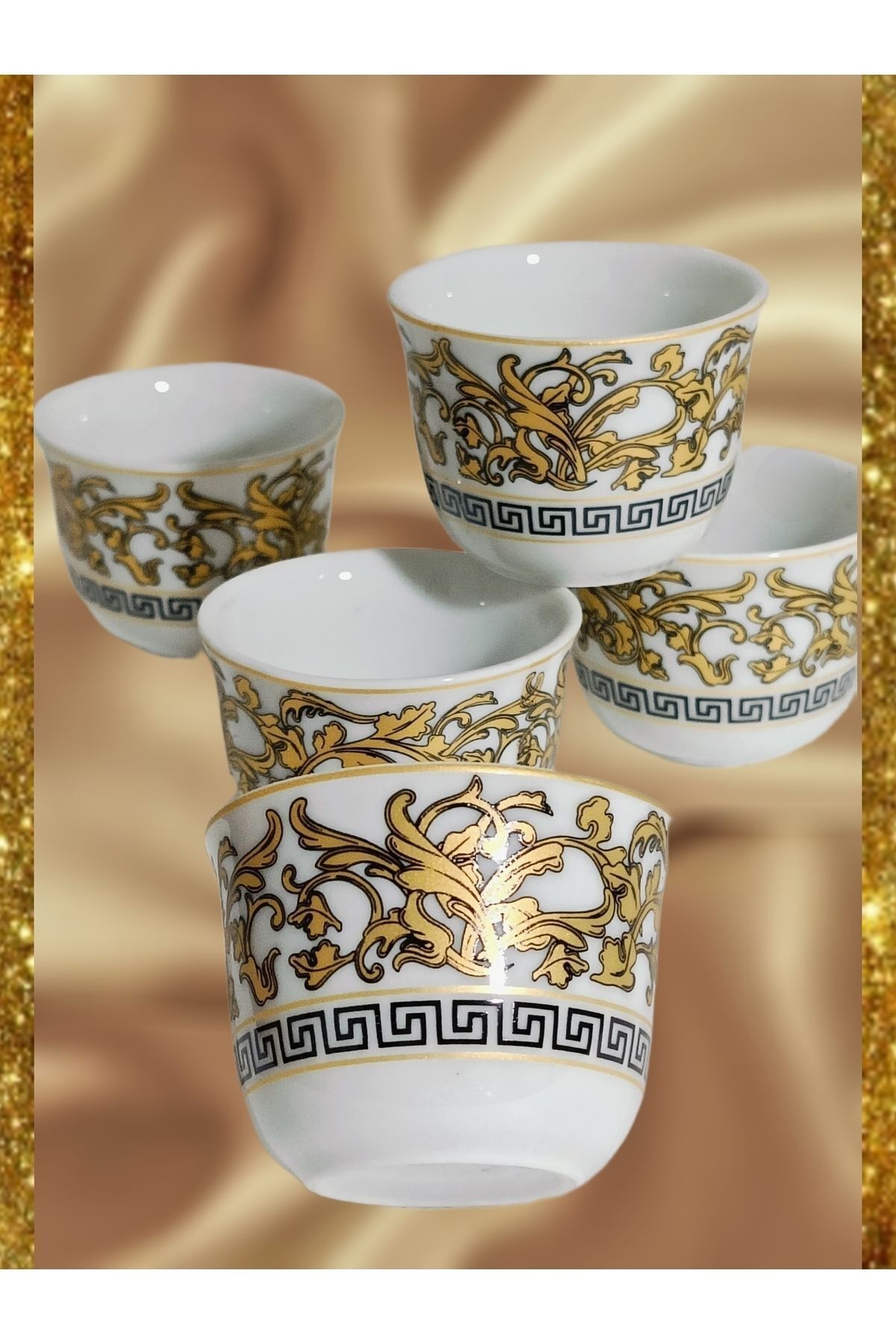 Yaldız Zincir Desenli Mırra Kulpsuz Fincan Porselen Takımı 6 Adet Mırra Cup Porcelain 6 Pieces