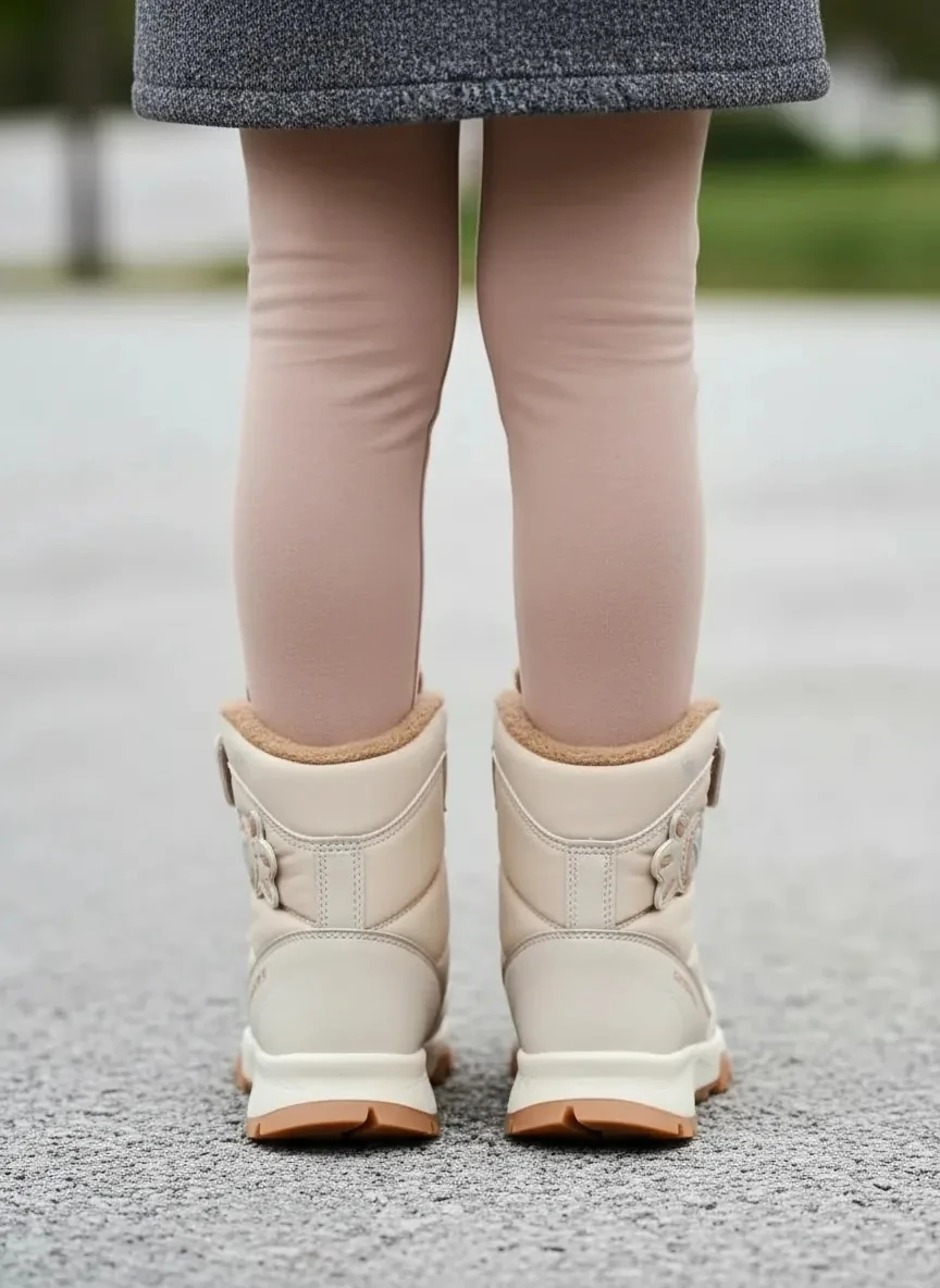 Kız Çocuk Su Geçirmez Kürklü Cırtlı ve Bağcıklı Kaymaz Taban Bot 014 - Bej